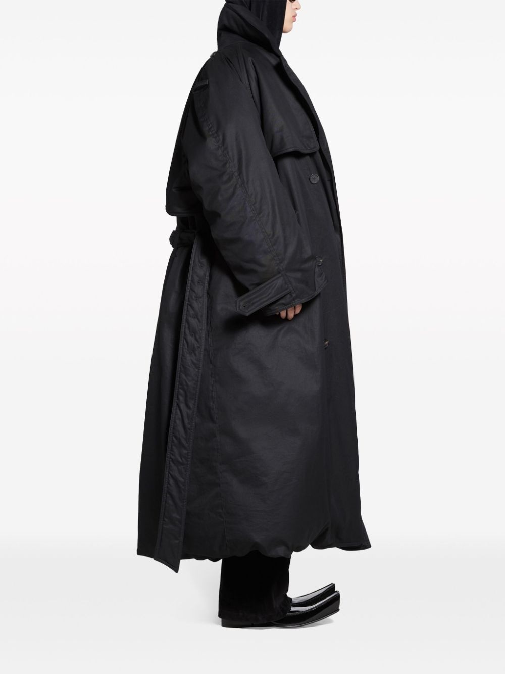 belted padded trench coat - 3
