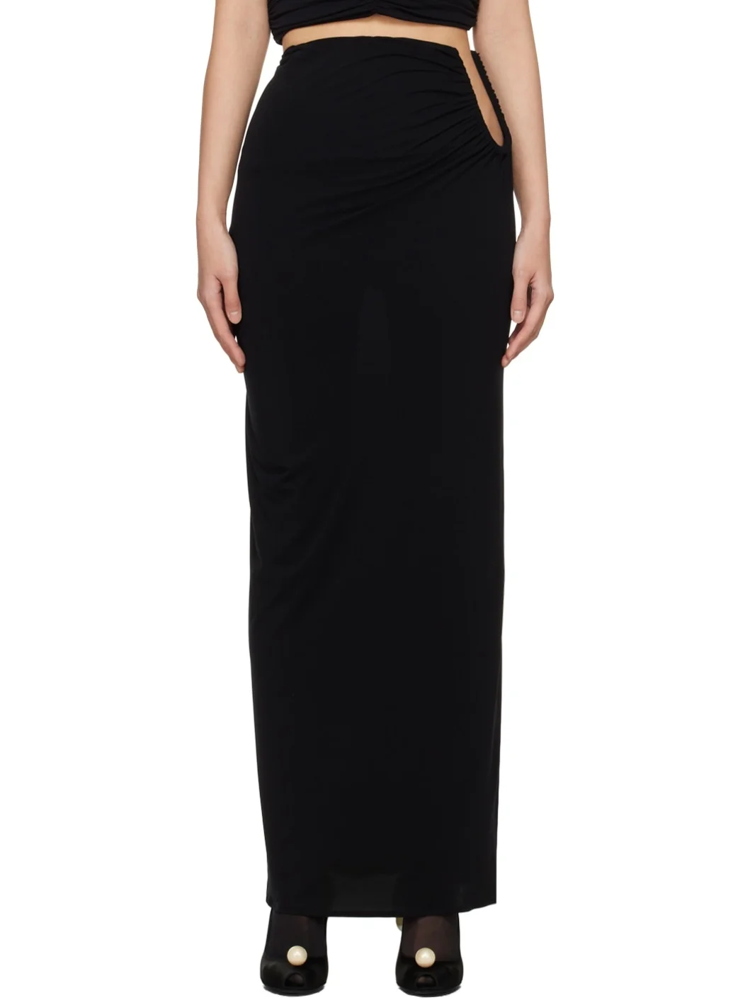Black Hip Plunge Maxi Skirt - 1