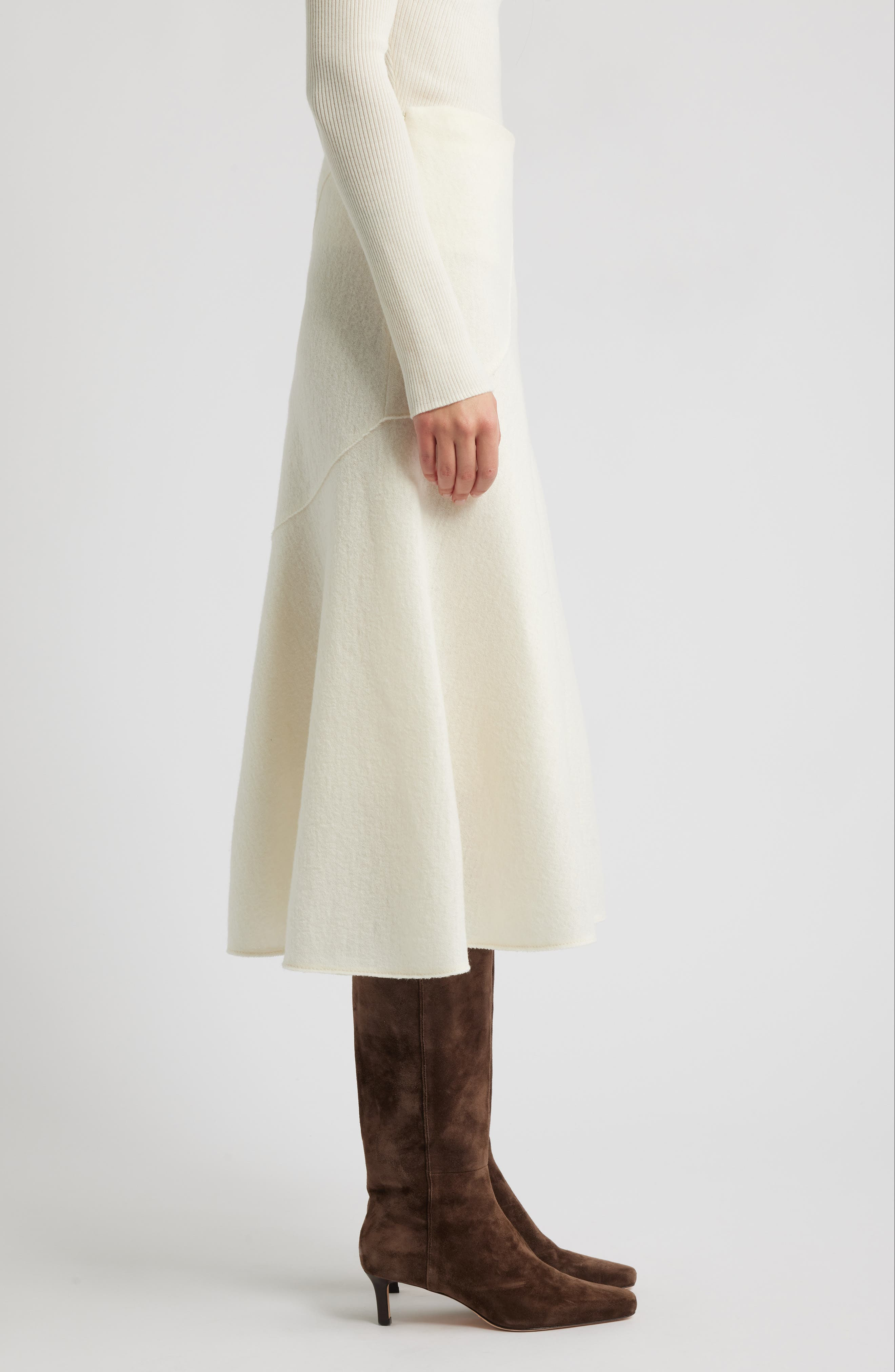 BOSS Vicena Maxi Woven Boiled Wool Skirt in Soft Cream at Nordstrom - 3