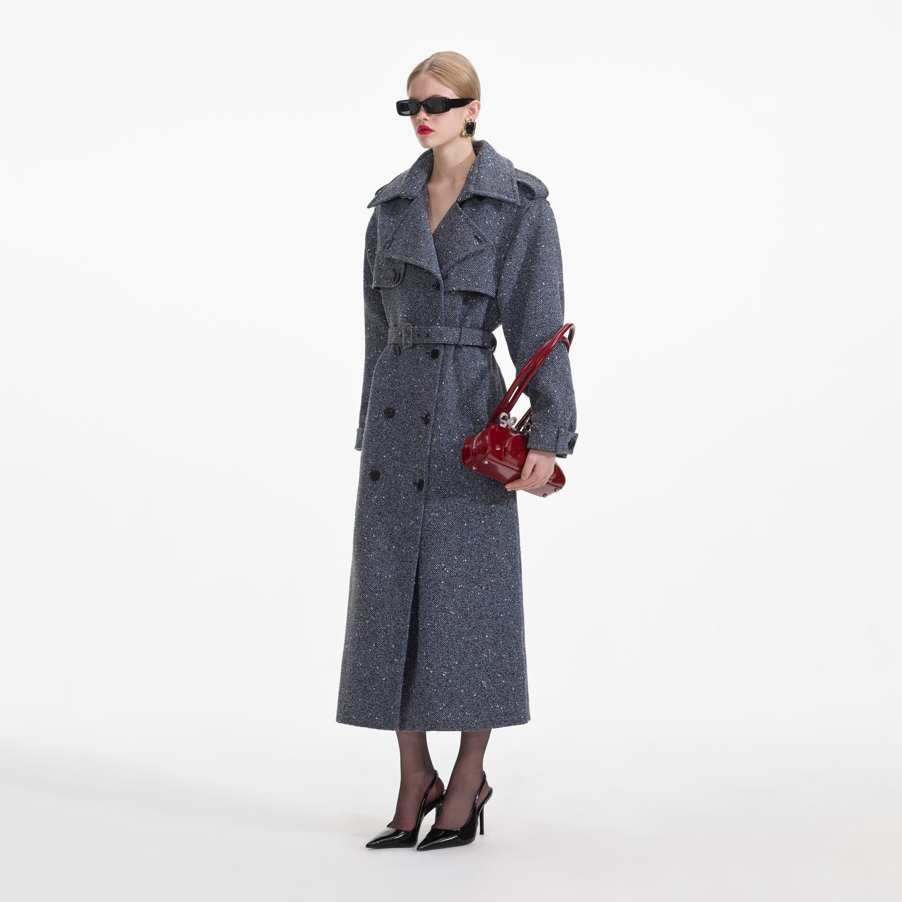 Blue Boucle Trench Coat - 2