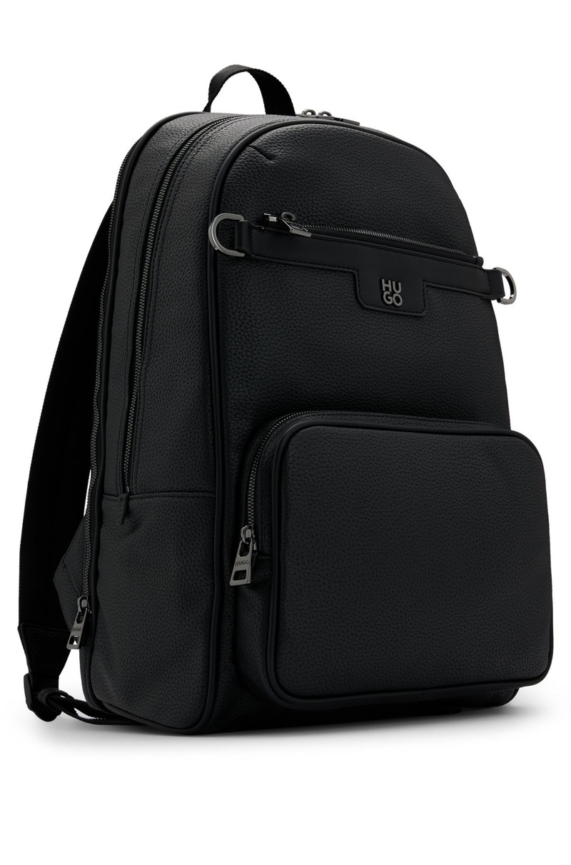 GRAINED FAUX-LEATHER BACKPACK WITH STACKED-LOGO TRIM 5