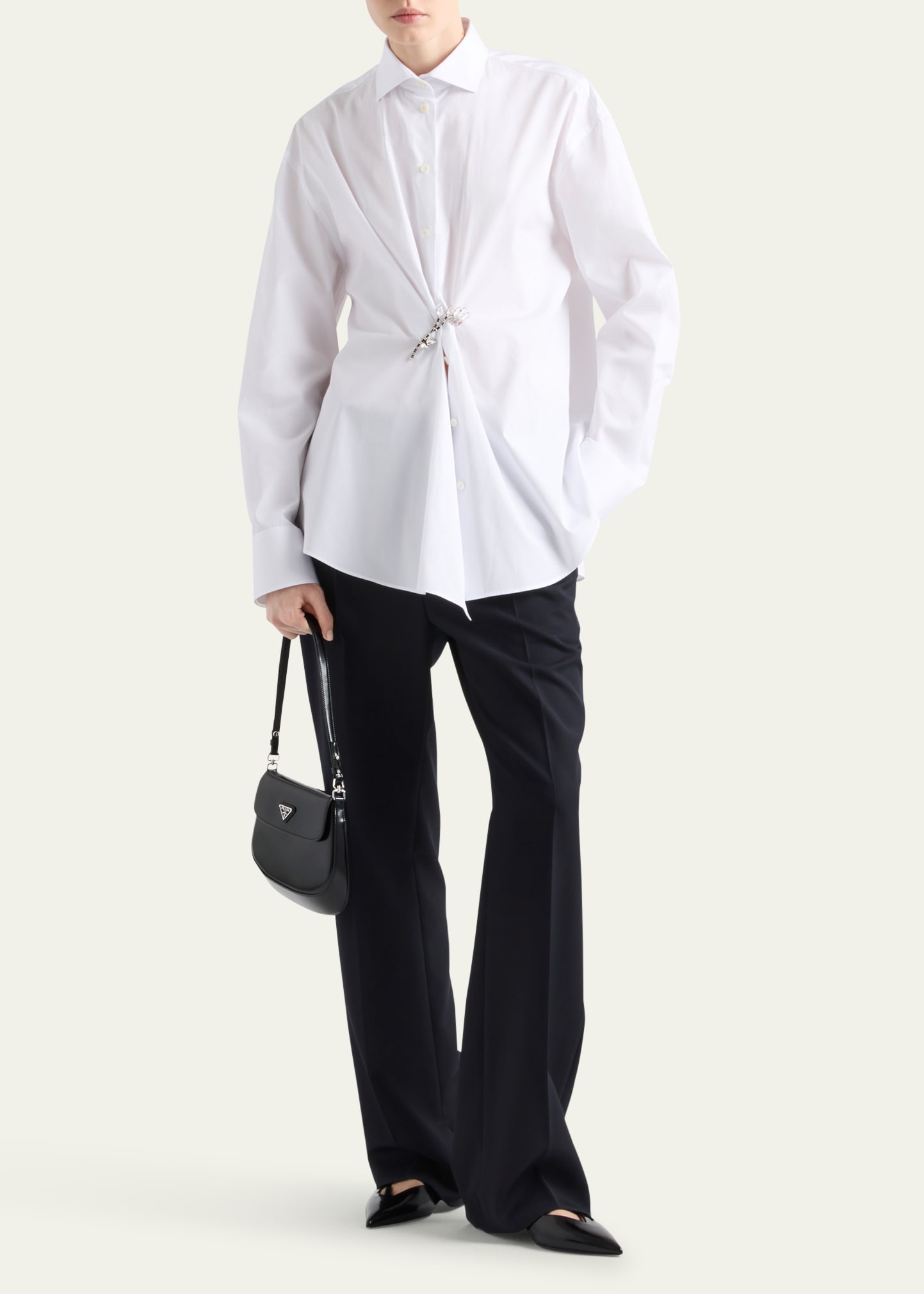 Crystal Brooch Poplin Button Down Top - 2