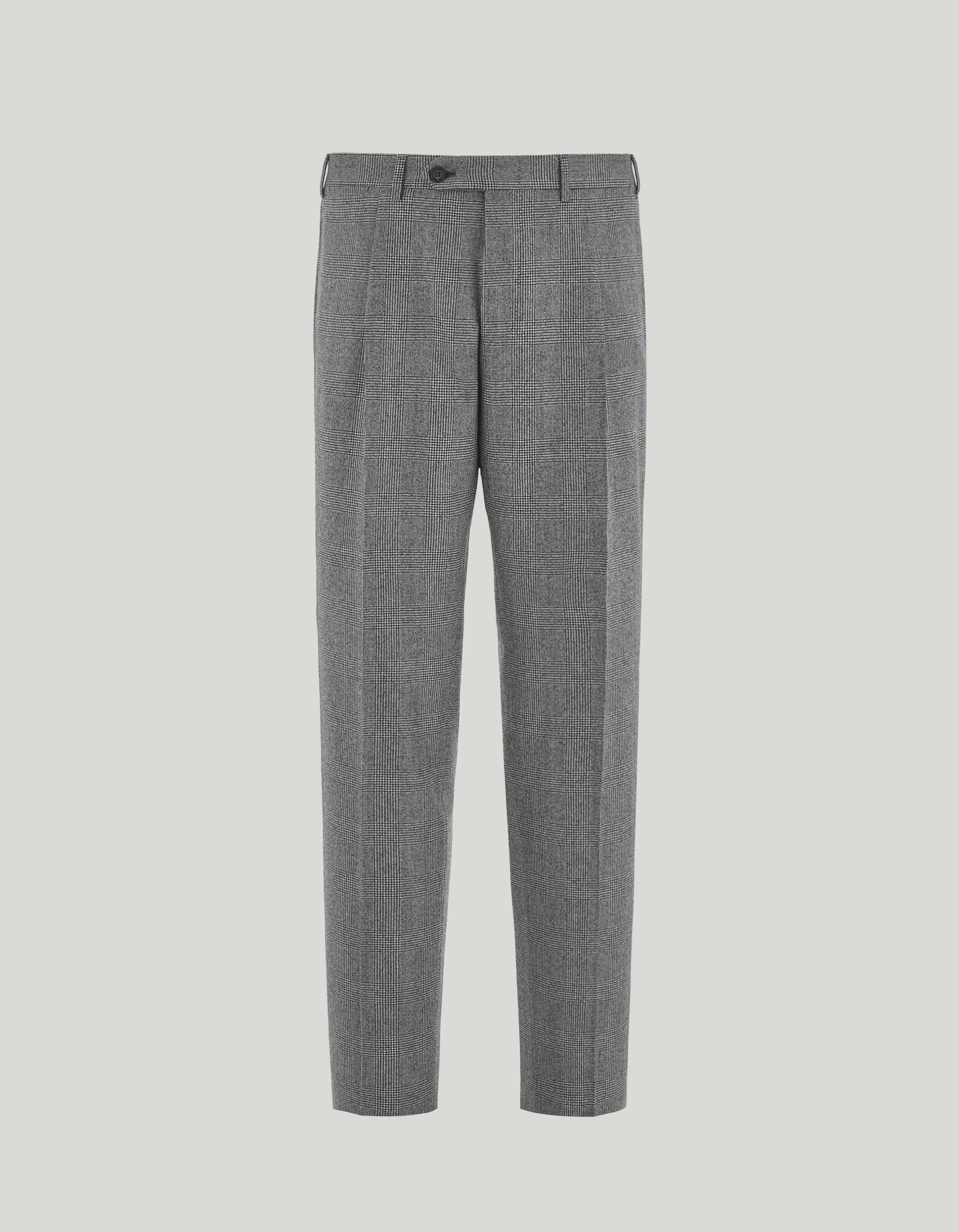 BLACK AND WHITE WOOL FLANNEL PRINCE OF WALES REGULAR-FIT PANTS - 1