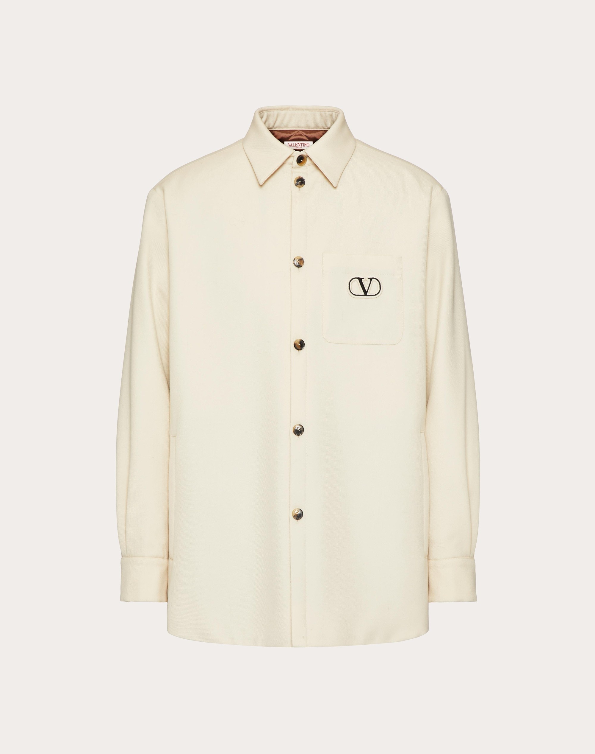 WOOL GABARDINE SHIRT JACKET WITH VLOGO SIGNATURE PATCH - 1