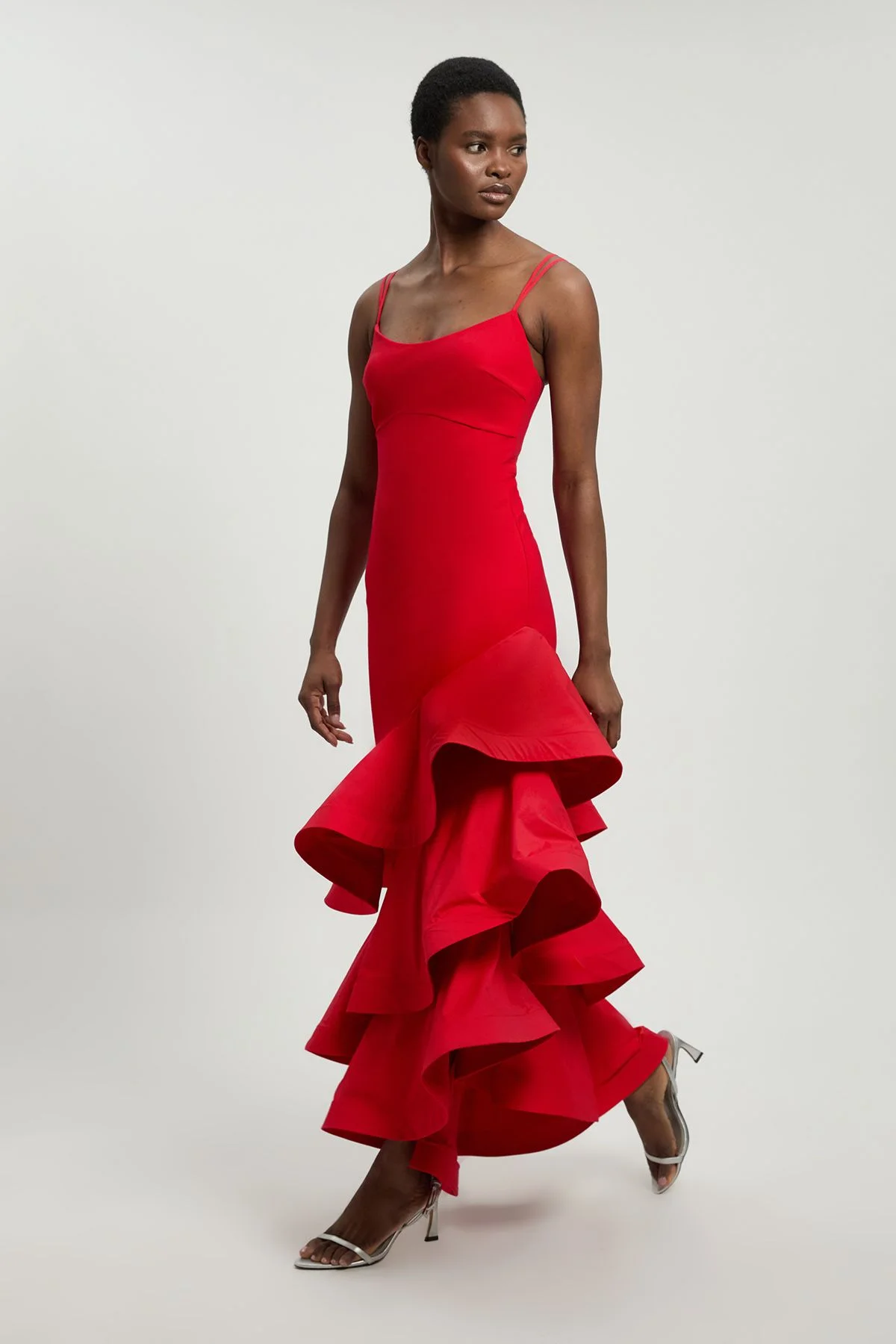Cotton Ponte Jersey Ruffle Hem Maxi Dress - 1