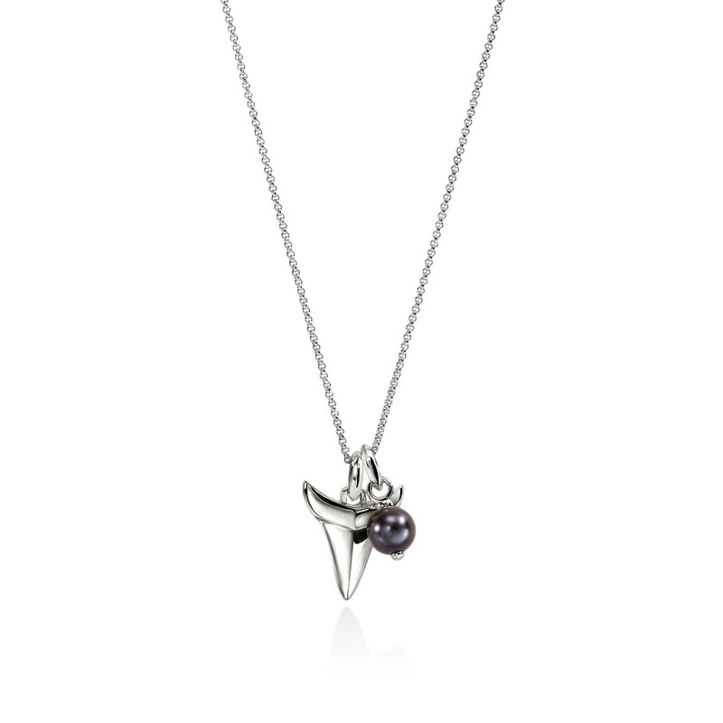 Shark Tooth Talisman Necklace, Sterling Silver, Diamonds, Pearl 3