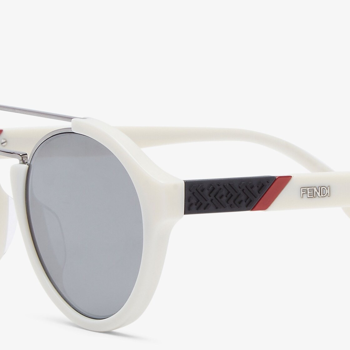 Round sunglasses in white acetate. Double bridge in palladium-colored metal. Temples with gray rubbe - 3