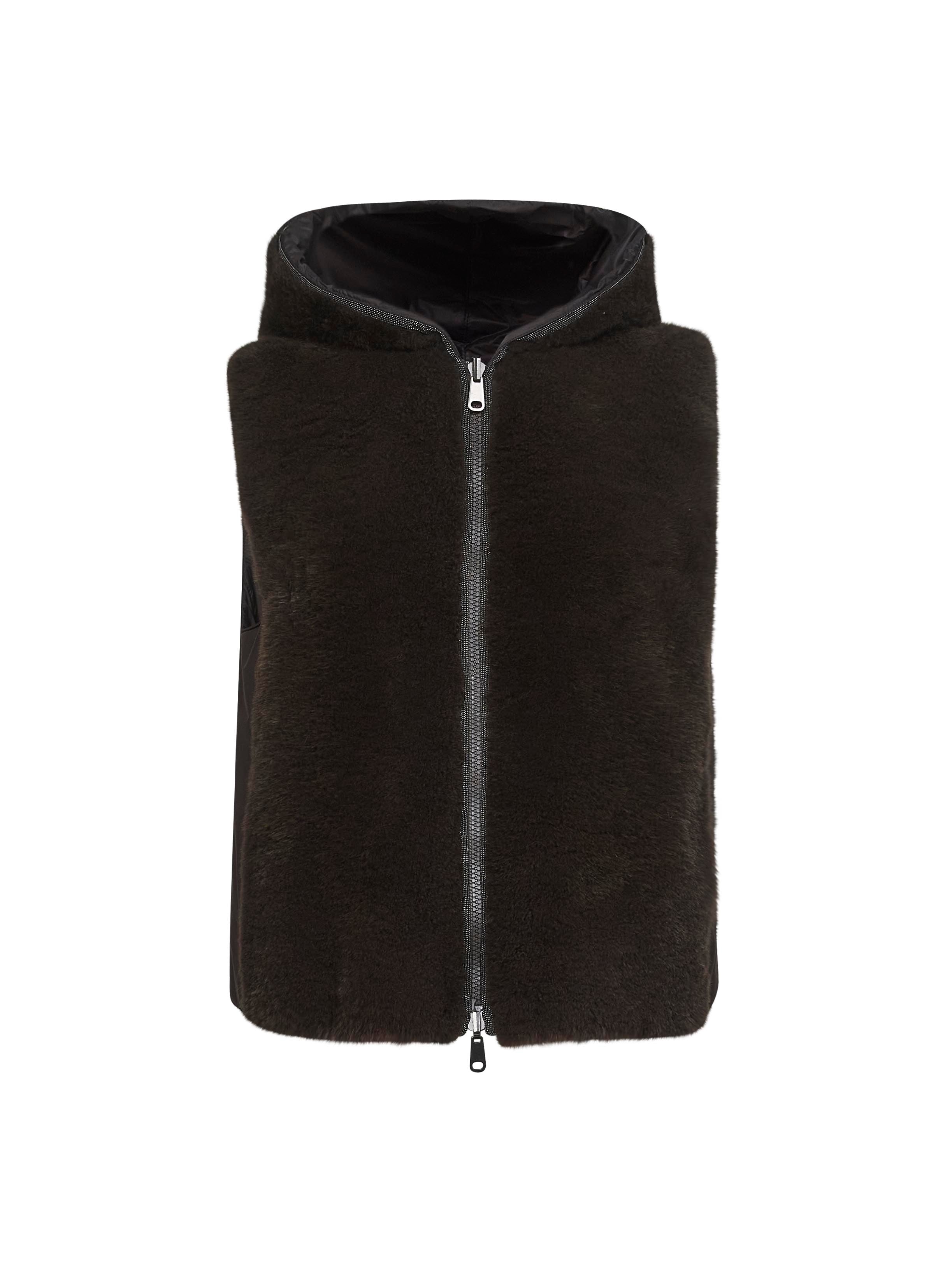 Brown fur and nylon reversible vest - 1