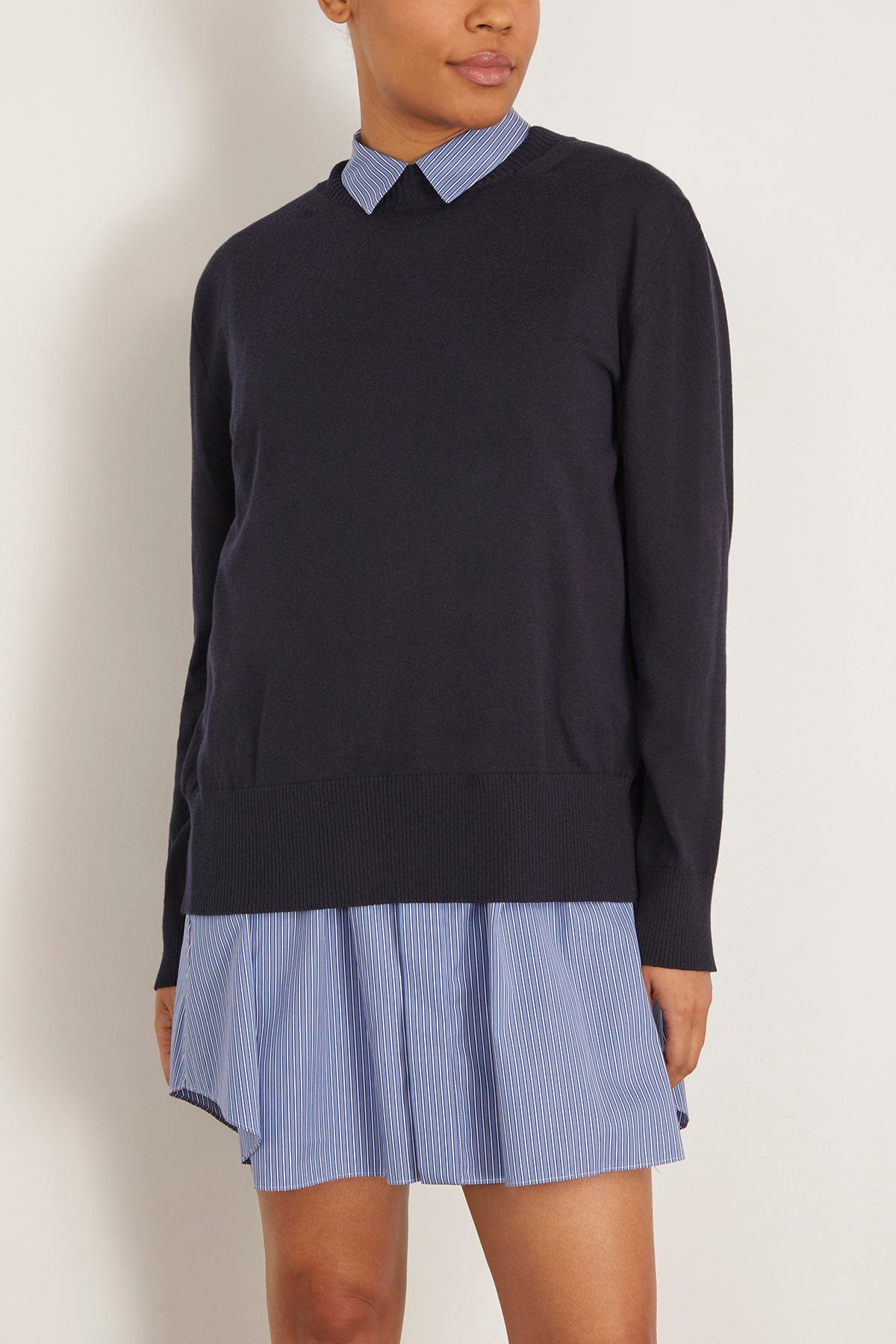 Poplin Cotton Knit Dress in Navy/Blue Stripe - 3