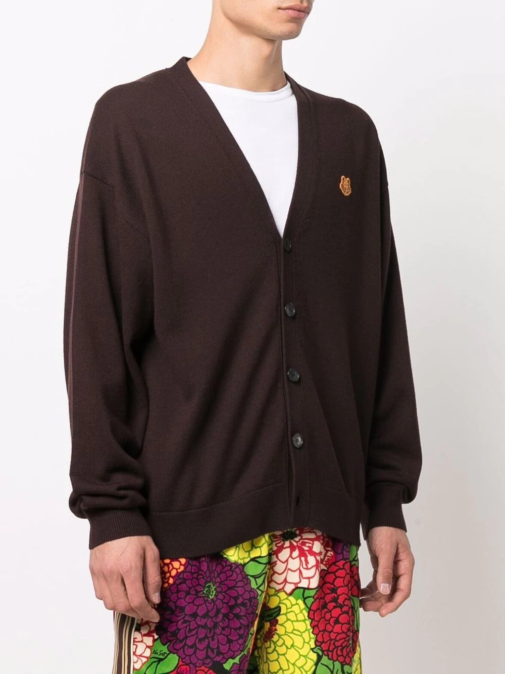 logo-patch button-up cardigan - 3