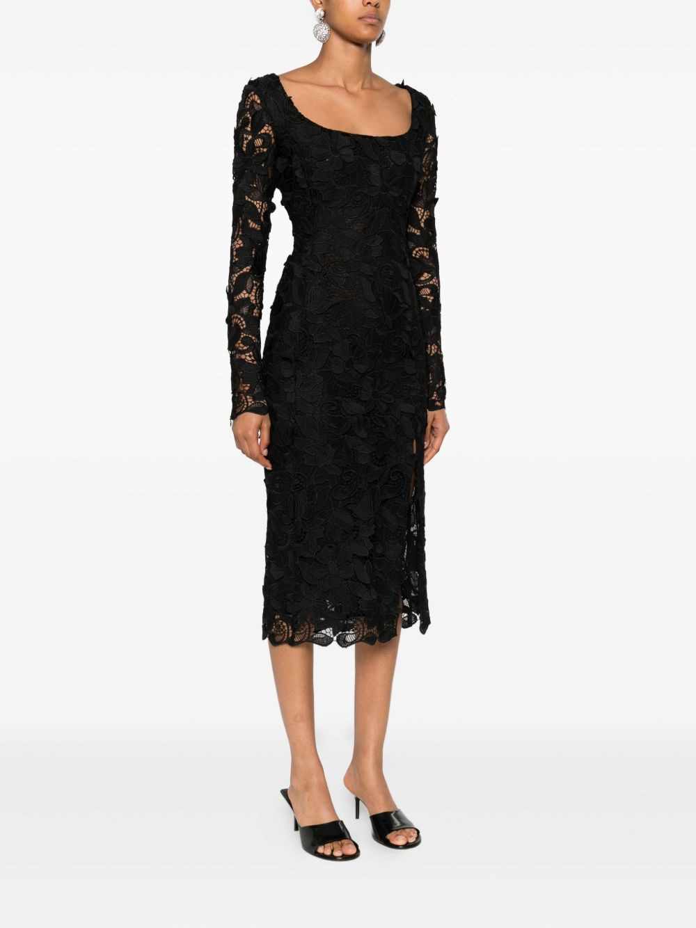 floral-lace long-sleeves midi party dress - 3