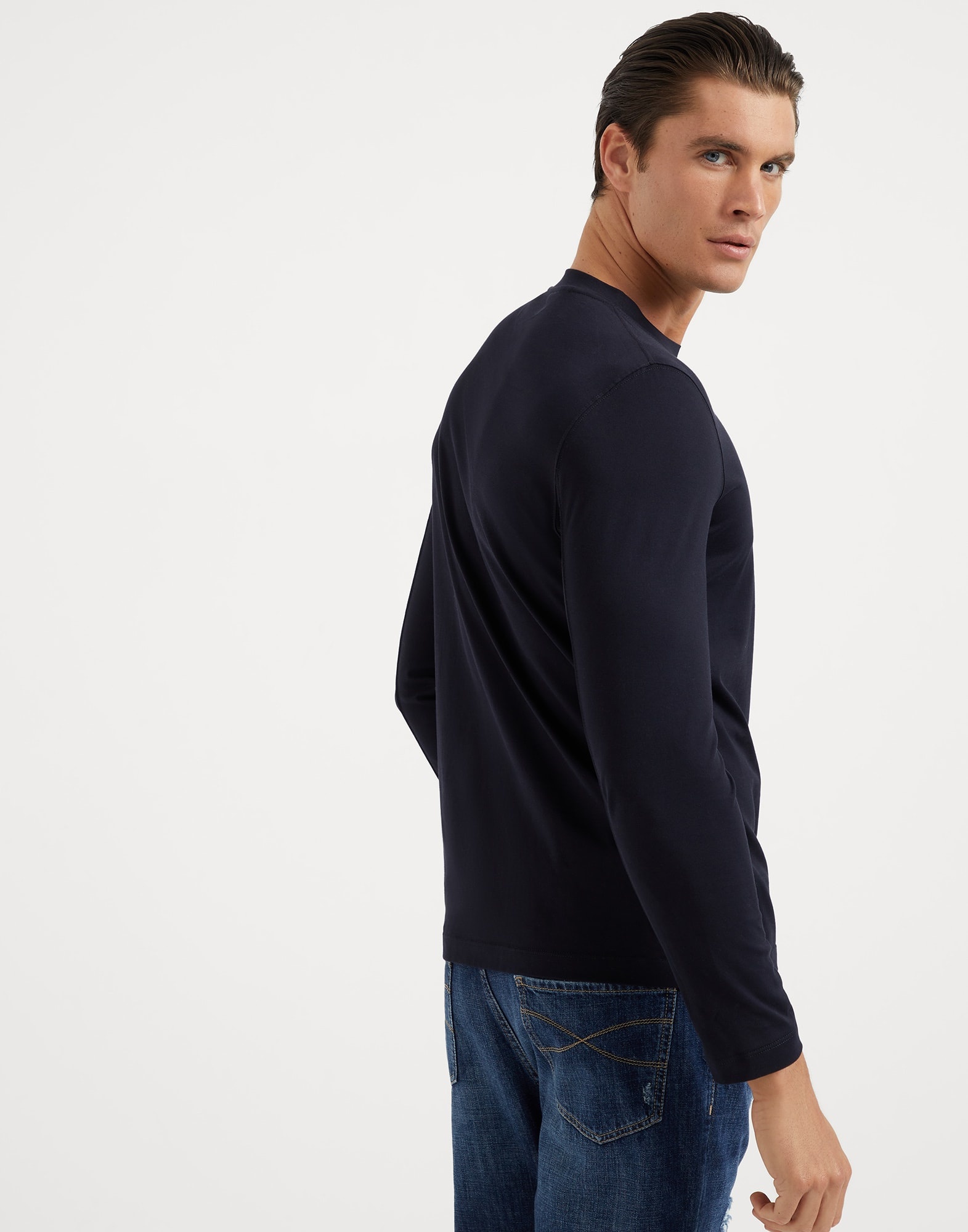 Cotton jersey long sleeve crew neck T-shirt - 2