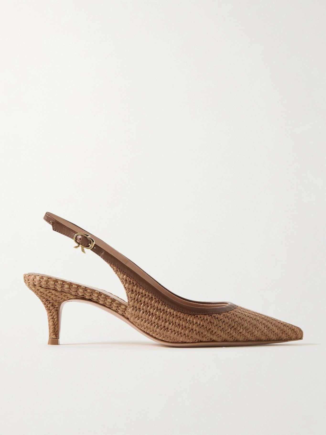 Marbella 55 leather-trimmed raffia slingback pumps - 1