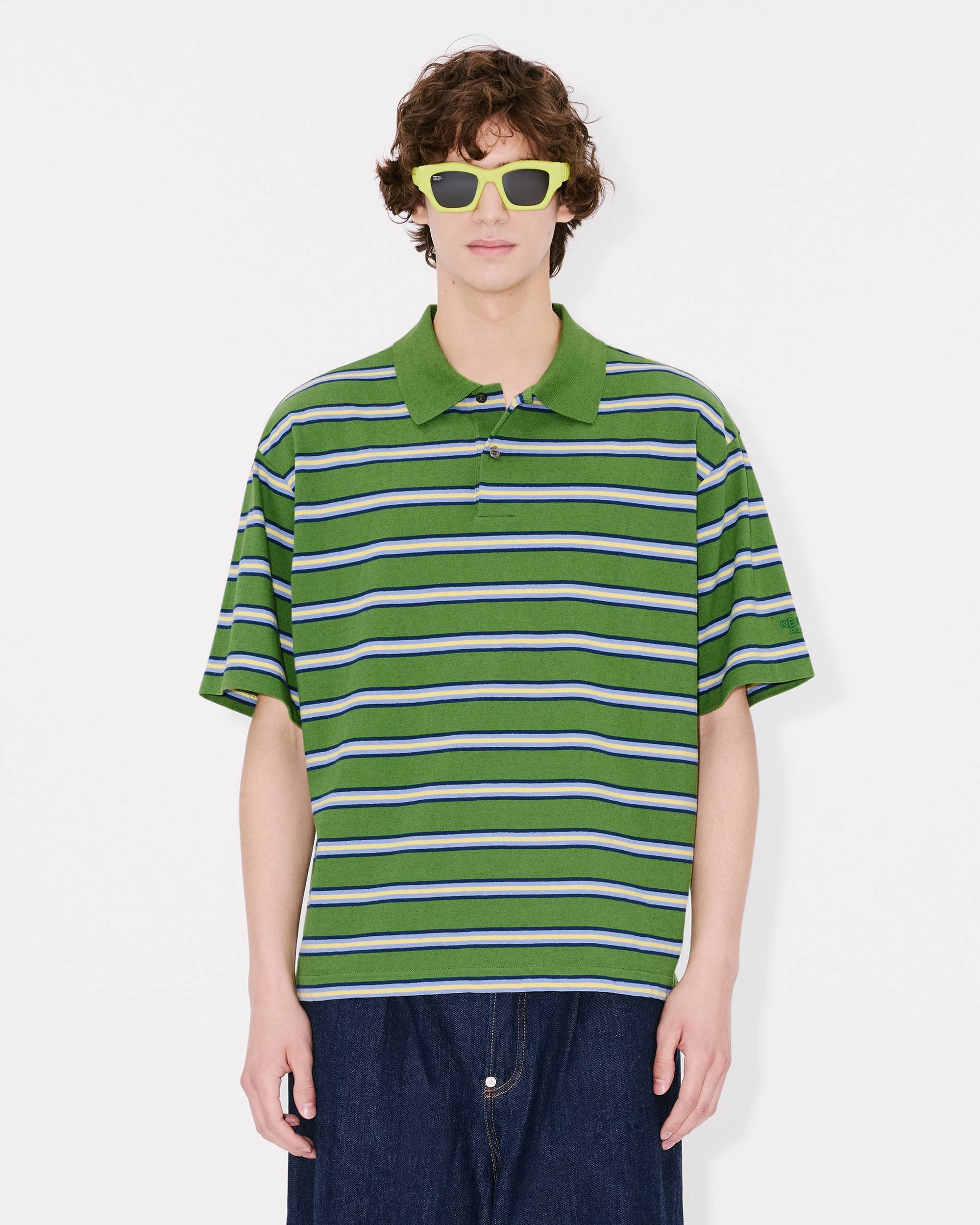 'KENZO Coast Lines' embroidered boxy polo in cotton linen - 3