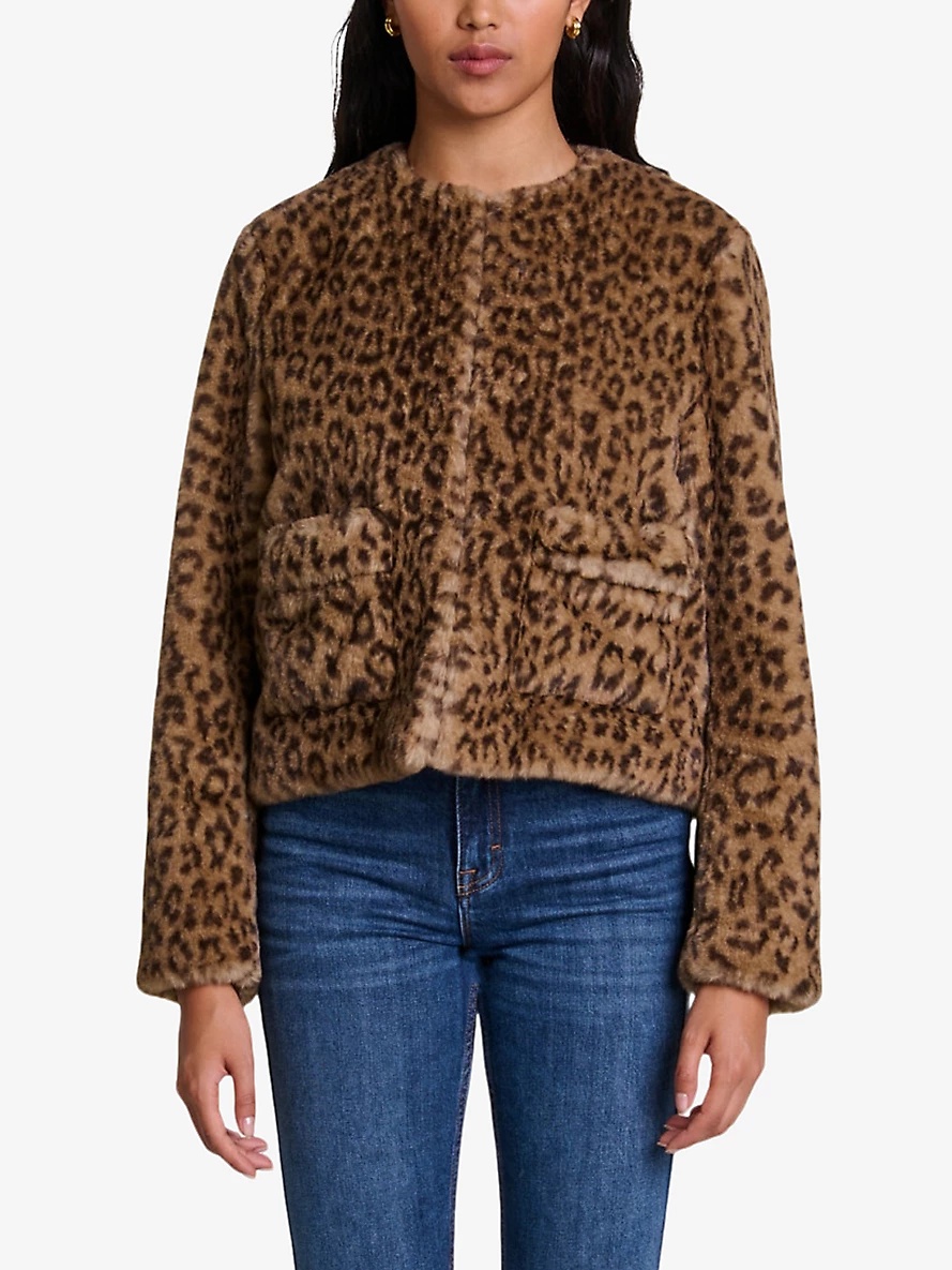 Leopard-print round-neck faux-fur jacket - 3