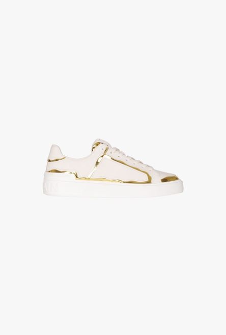 Bicolor white and gold calfskin B-Court sneakers - 1