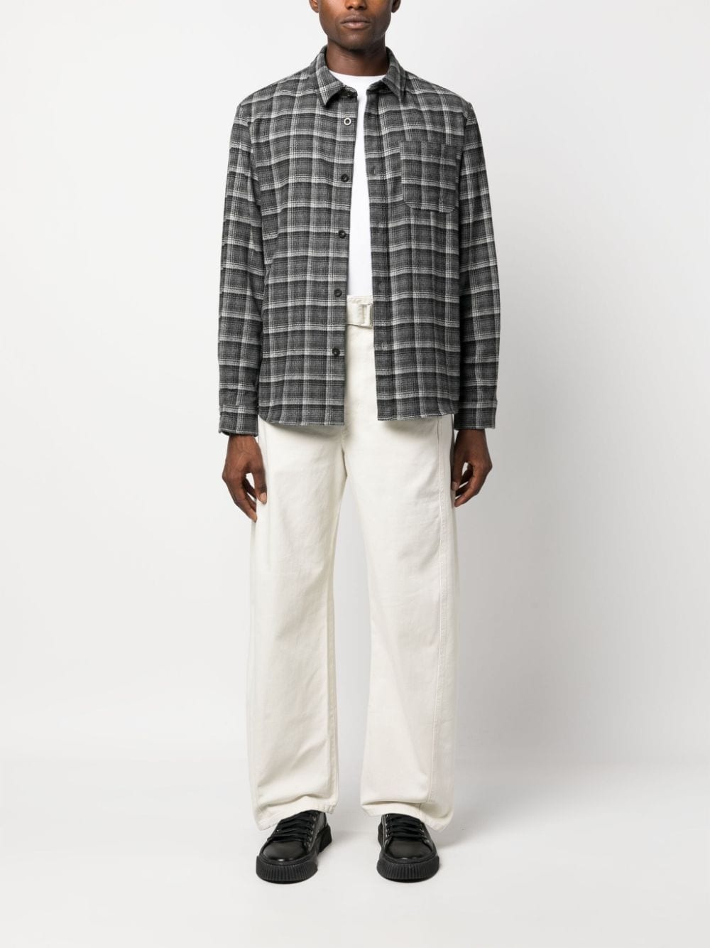 checked wool-blend shirt - 2