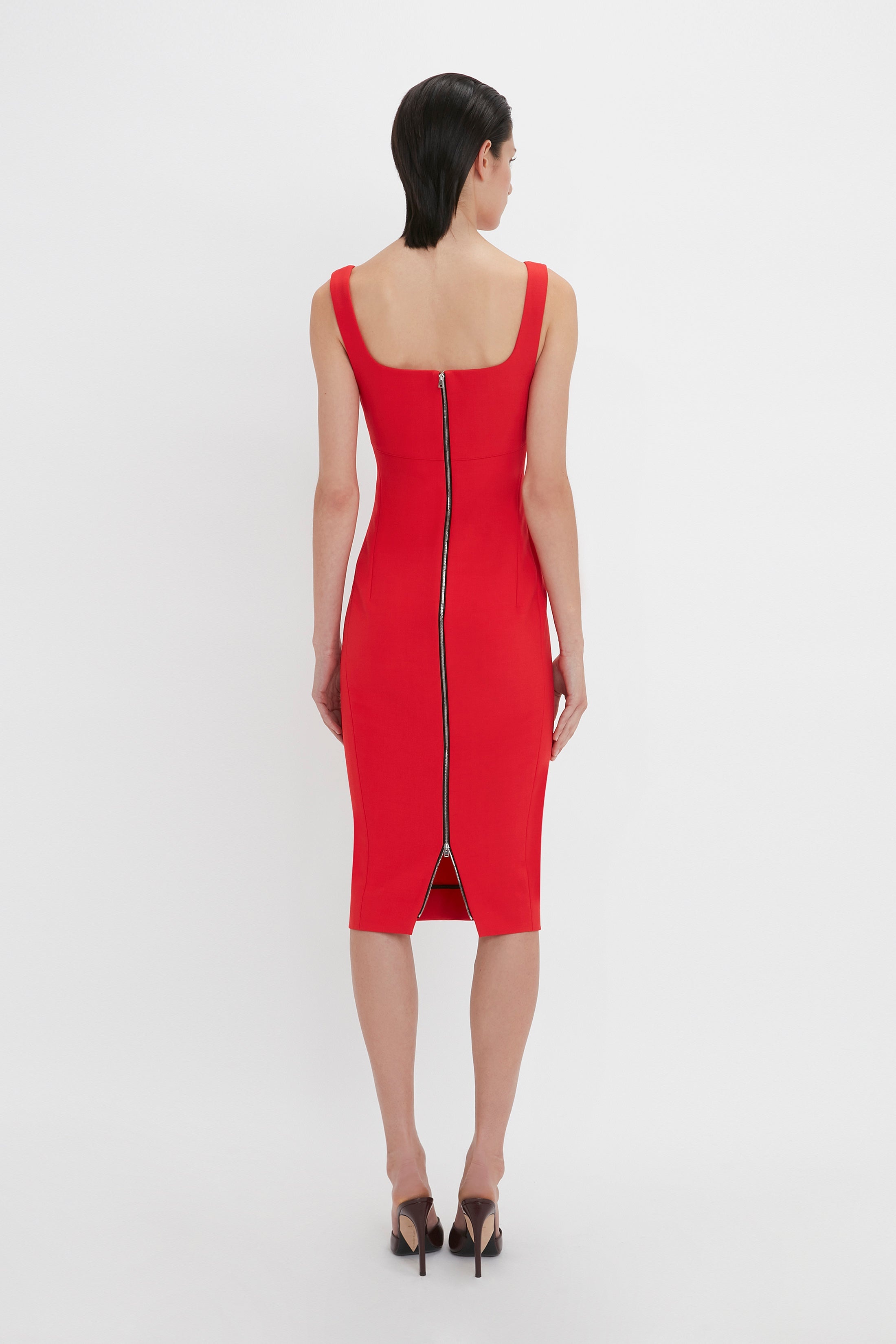 Sleeveless Fitted T-Shirt Dress In Bright Red - 4