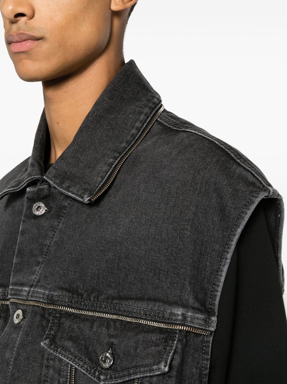zip-embellished denim gilet - 5