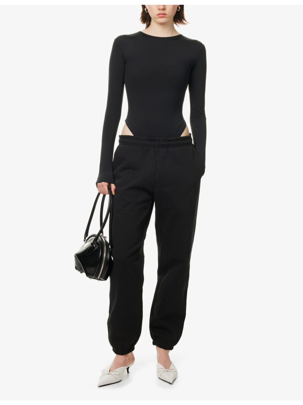 Two-Slip-Pockets Drawstring Straight-Leg Mid-Rise Cotton-Jersey Jogging Bottoms - 2