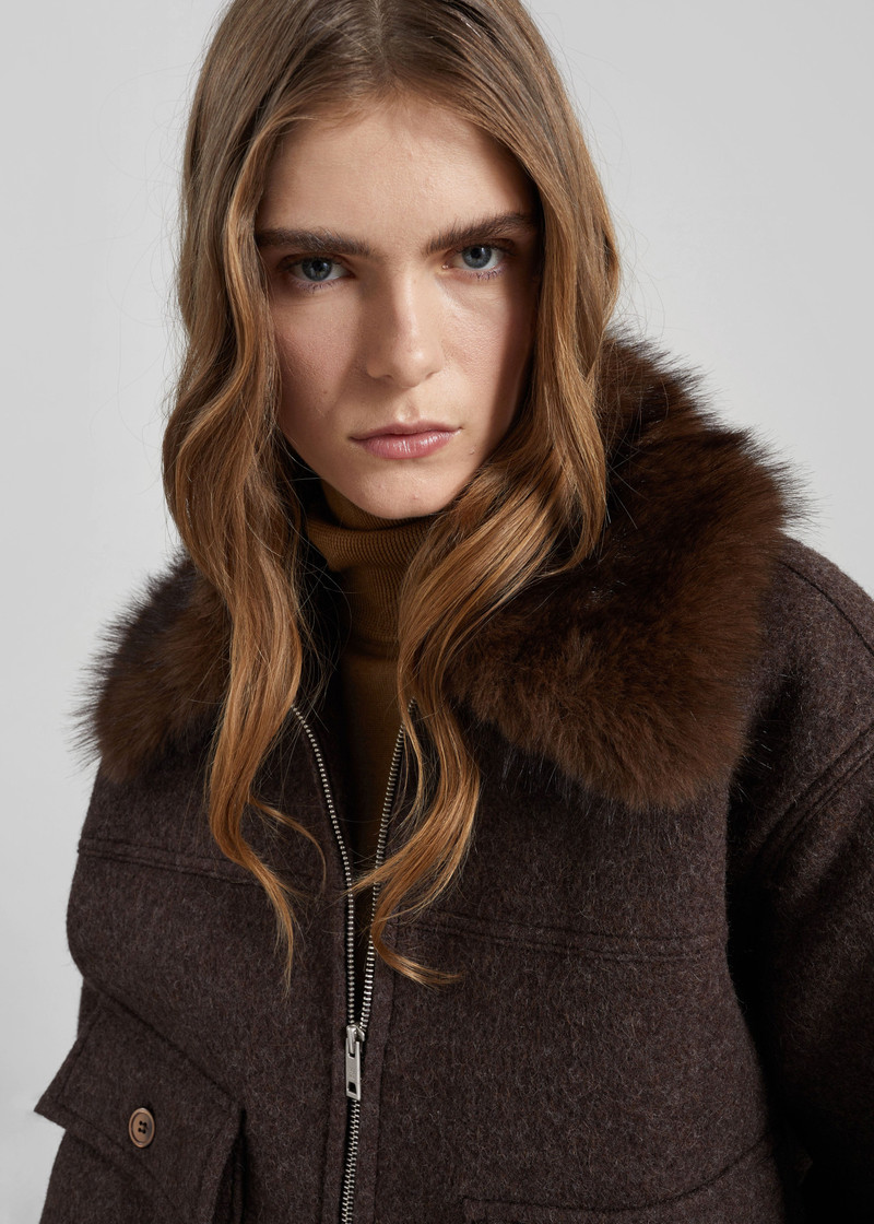 Elmont Brushed Wool Quilted Jacket - Brown 4