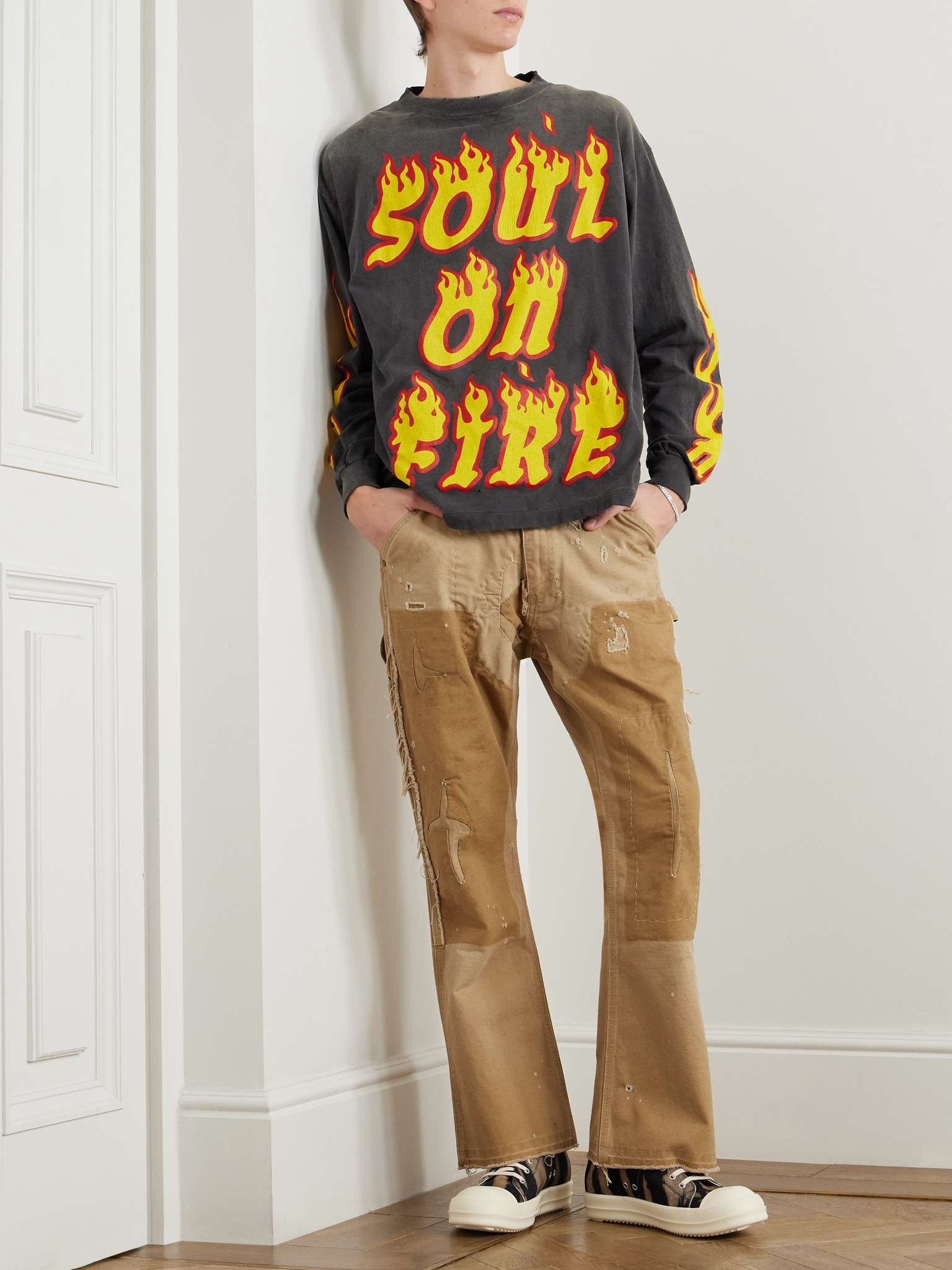 Bootcut Distressed Cotton-Canvas Trousers - 2