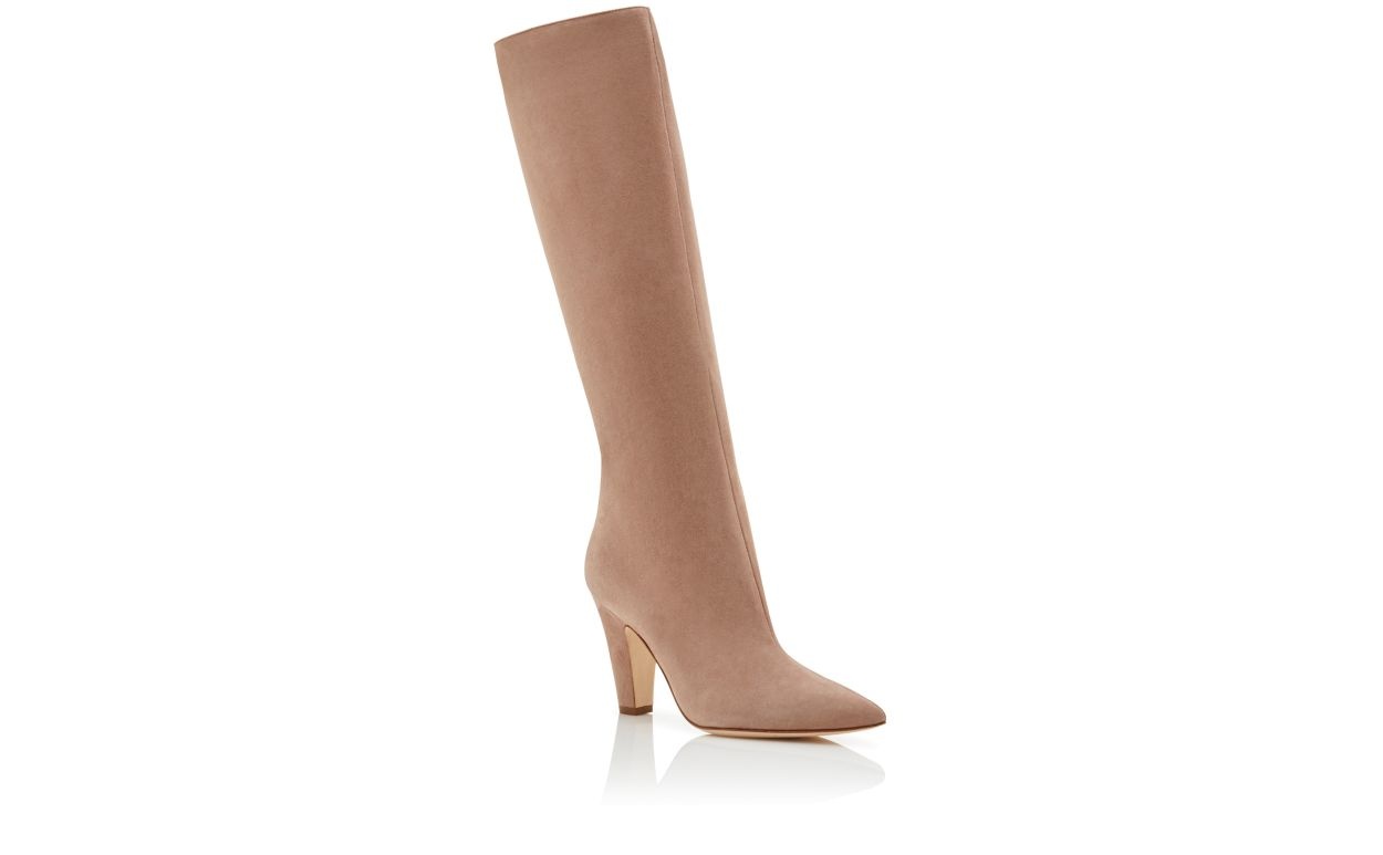 Dark Beige Suede Knee High Boots - 3