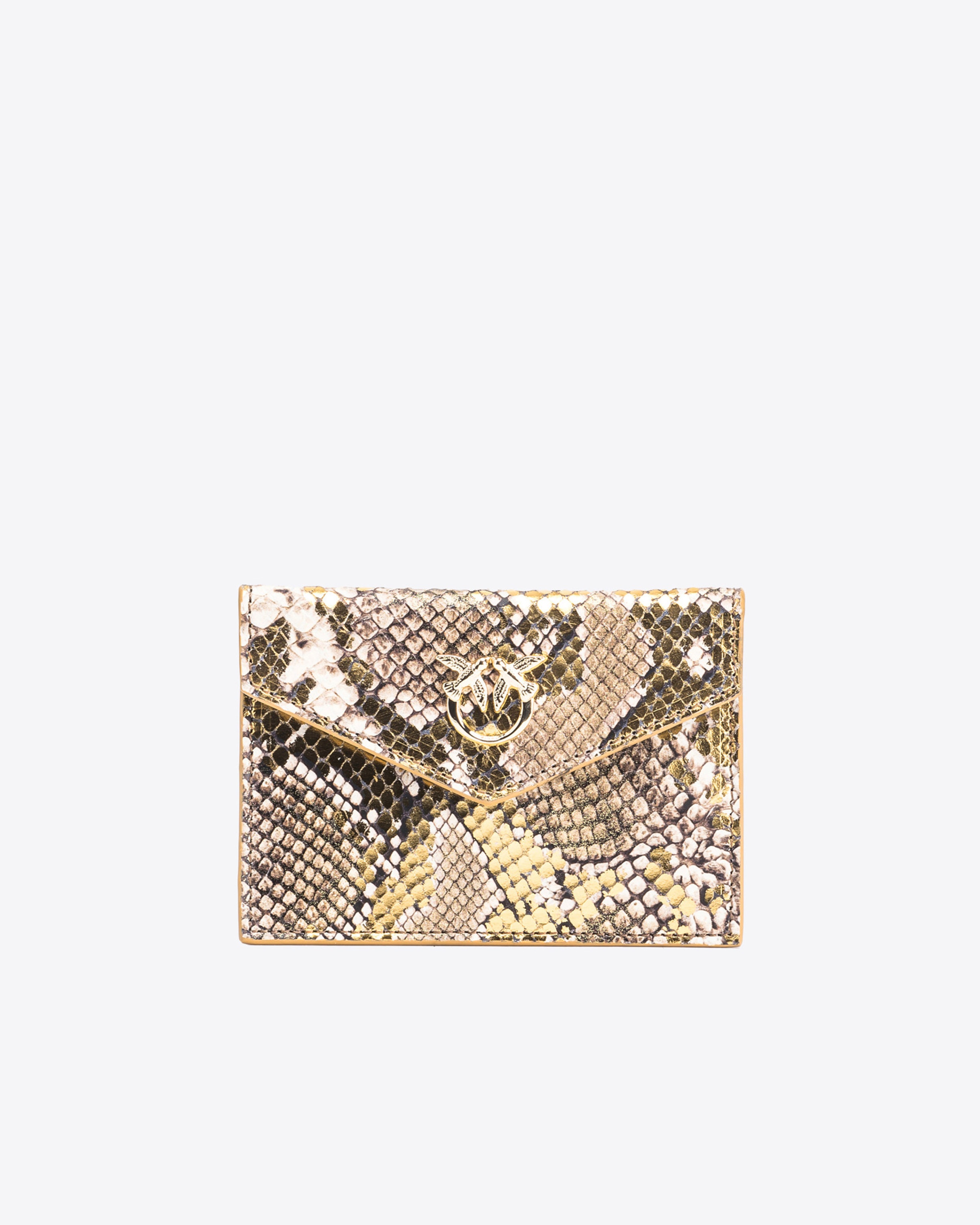 PINKO GALLERIA FLAT CARD HOLDER IN LAMINATED REPTILE SKIN - 1