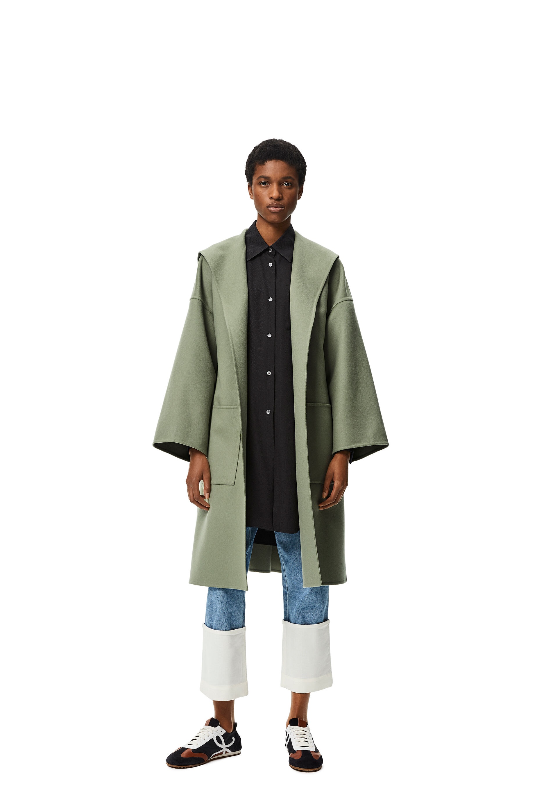 Hooded belted coat in wool and cashmere - 2