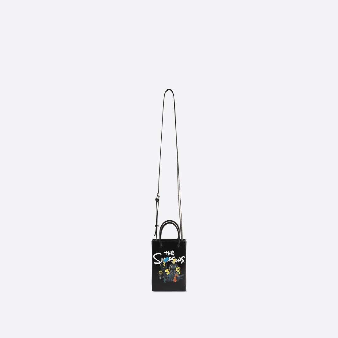 The Simpsons Tm & © 20th Television Mini Shopping Bag In Shiny Box Calfskin in Black - 4