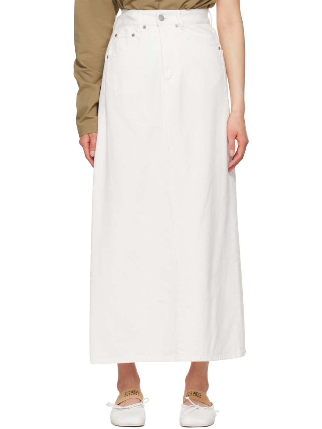 White 5-Pocket Denim Maxi Skirt - 1