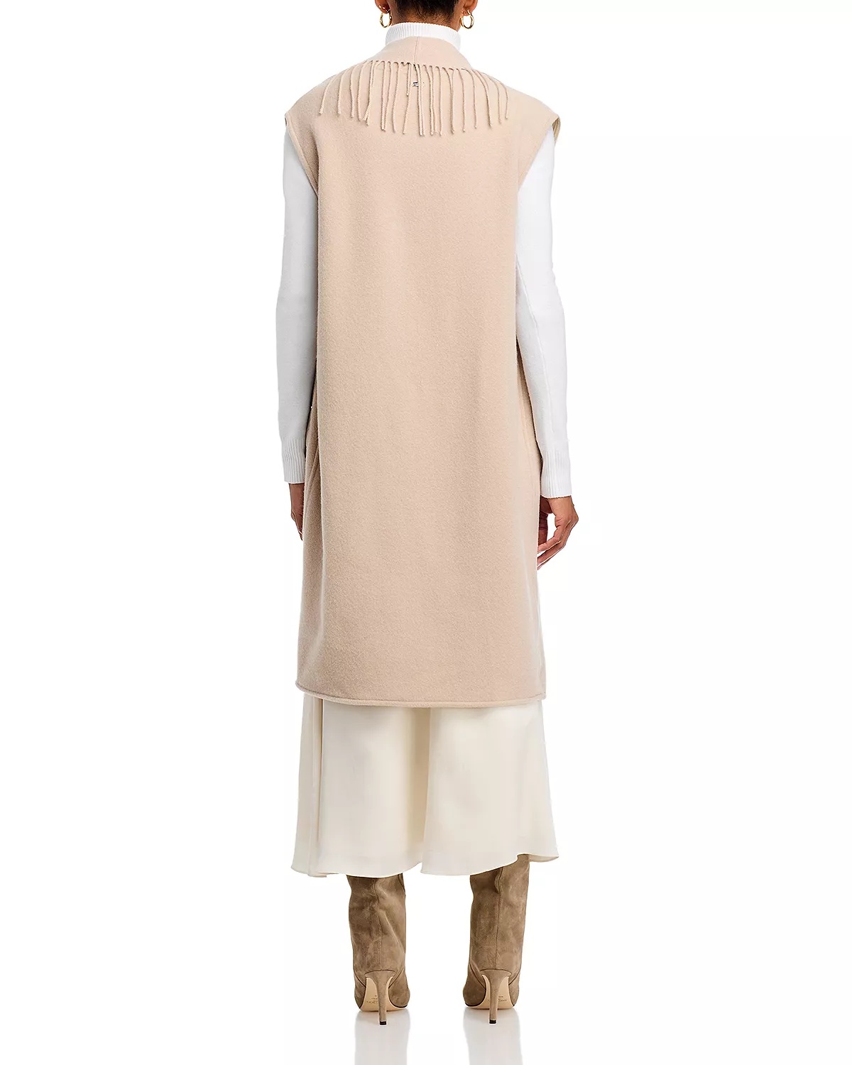 Sleeveless Mixed Media Wool Cashmere Coat - 3