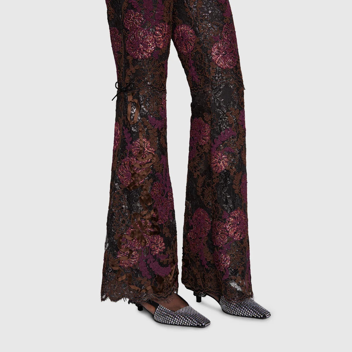 Lamé floral lace pants - 5