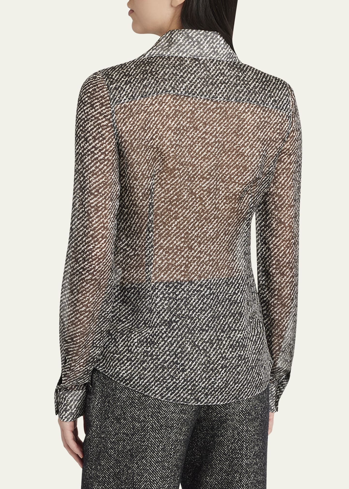 Boucle-Print Silk Chiffon Button-Down Shirt - 3