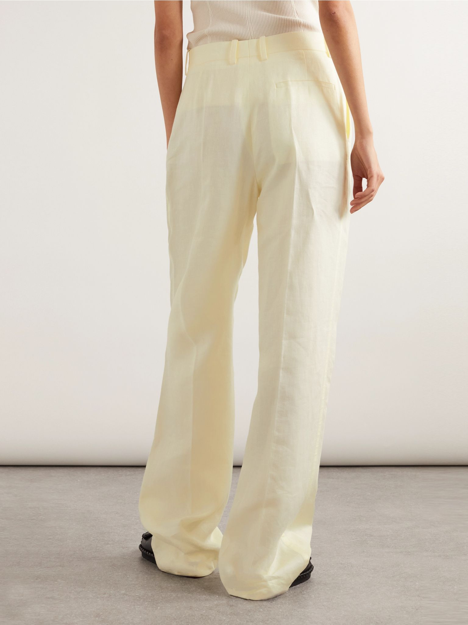 Embroidered linen straight-leg pants Cream - 4