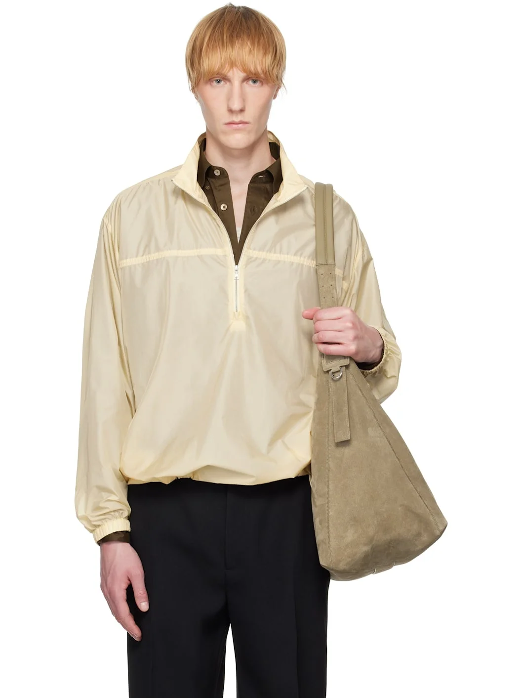 Yellow Light Sheer Nylon Half Zip Jacket - 1