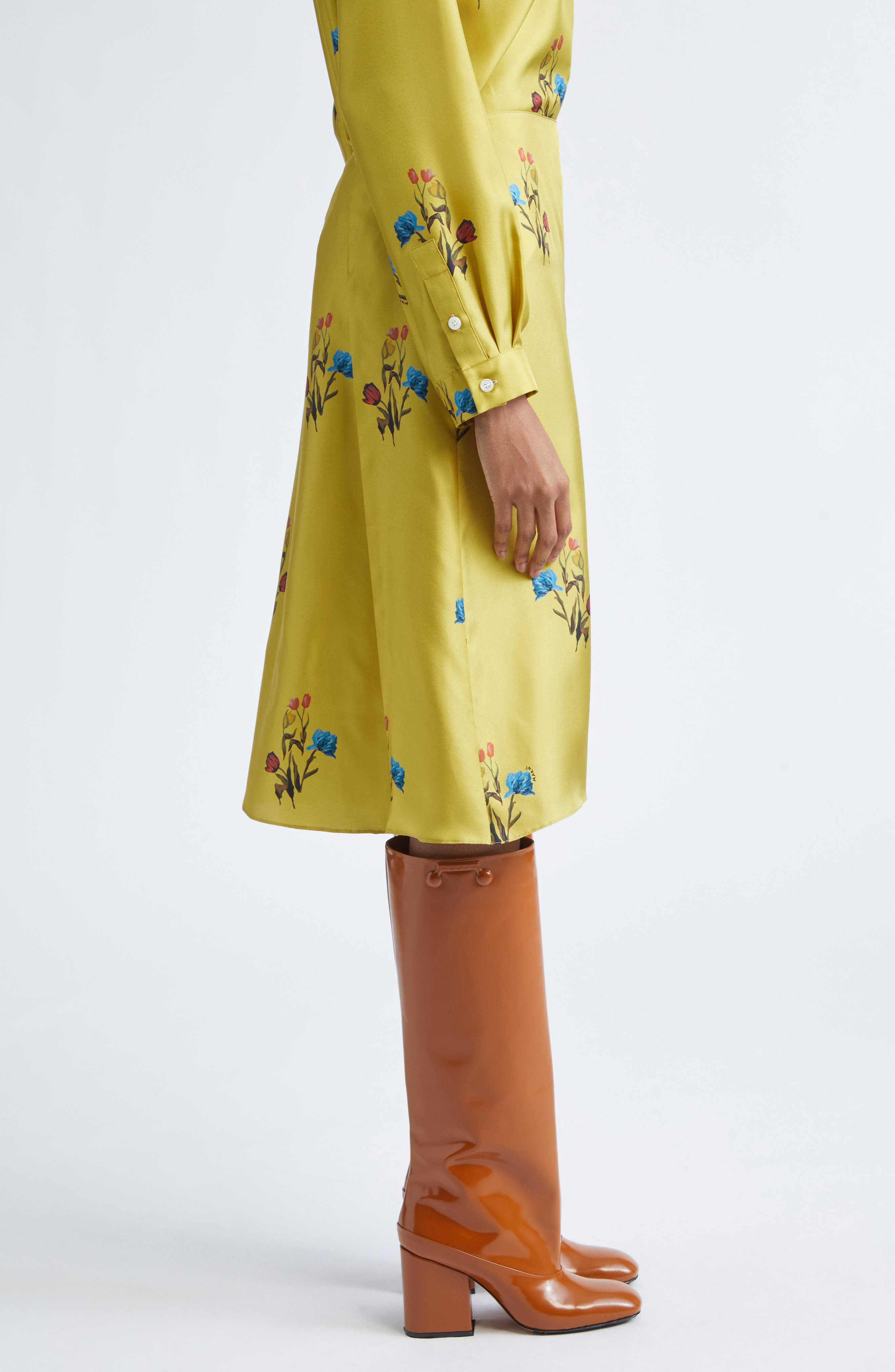 Marni Tulip Print Pleated Silk Twill Midi Skirt in Citronelle at Nordstrom - 4