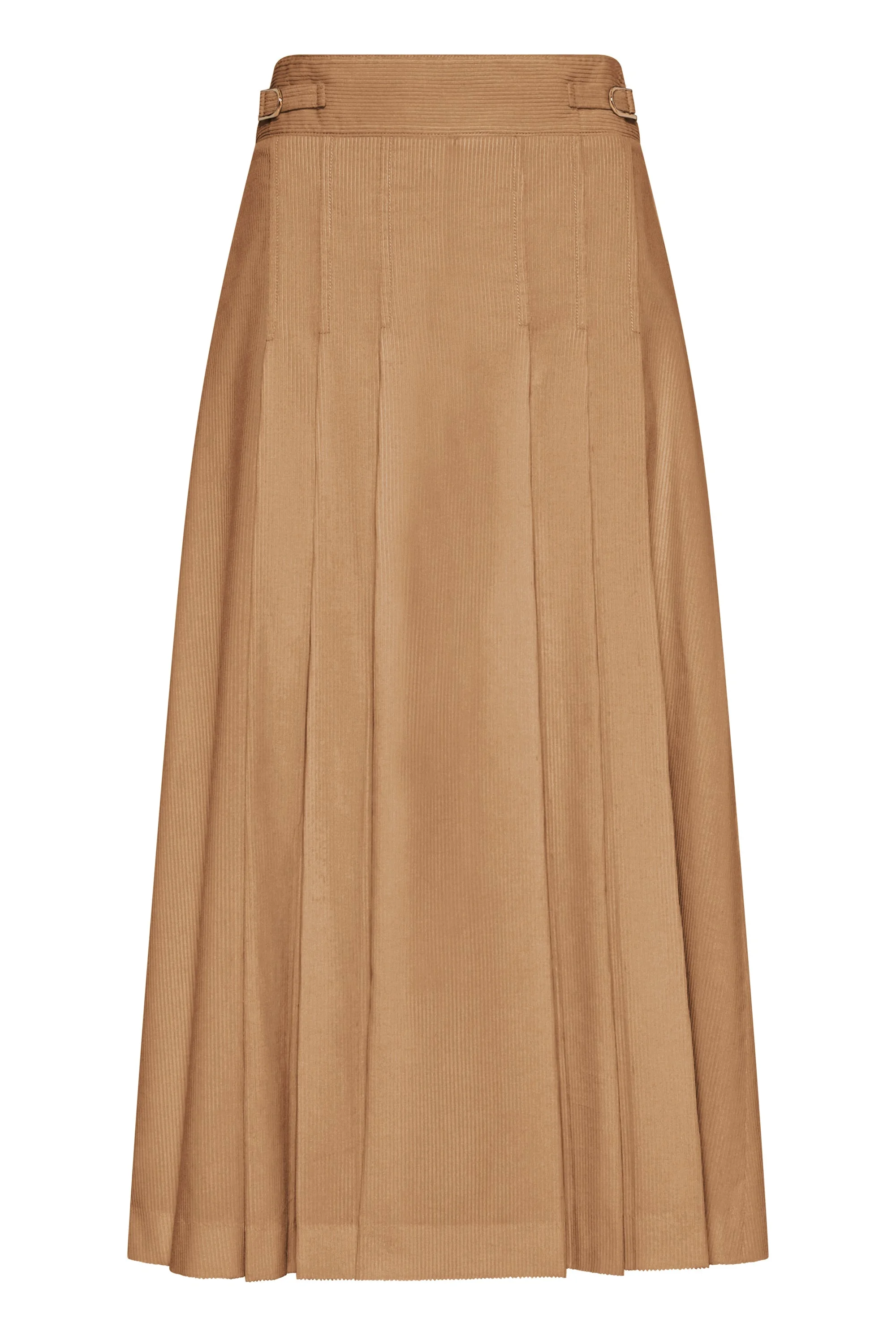 Wesley Pleated Skirt in Camel Sea Island Cotton Corduroy - 1