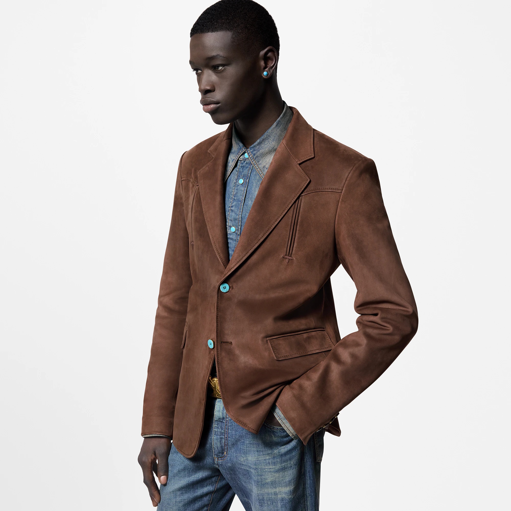 Single-Breasted Nubuck Leather Jacket - 2