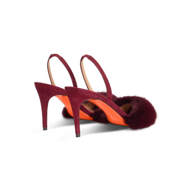 Women's burgundy suede and mink high-heel sandal 4