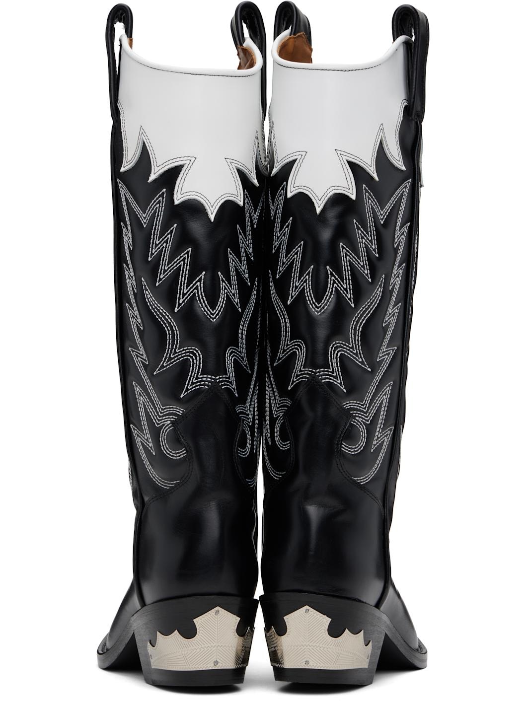 Black & White Hard Leather Tall Boots - 2