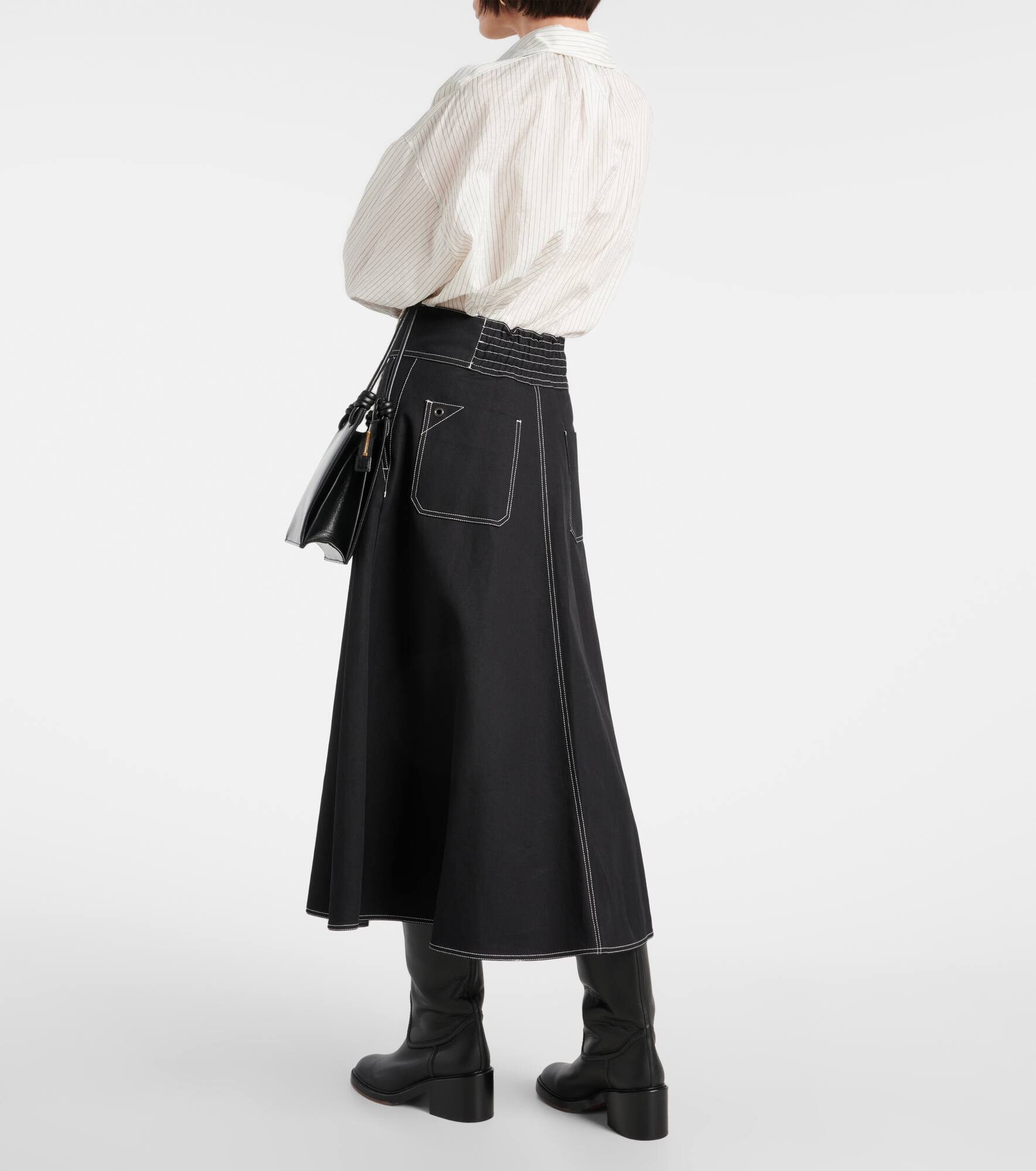 Yamato flared cotton and linen midi skirt - 3