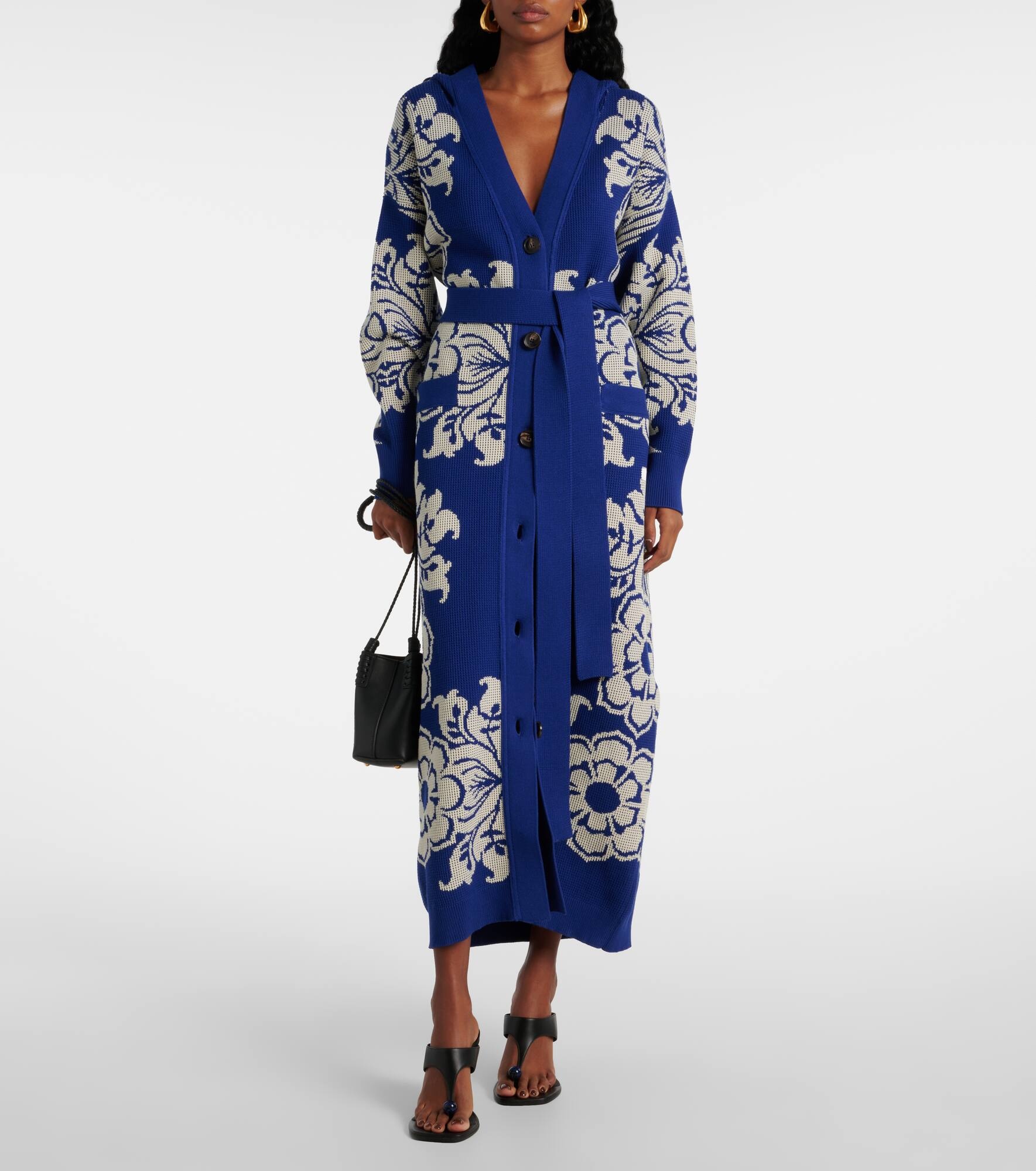Floral waffle-knit hooded cardigan - 7