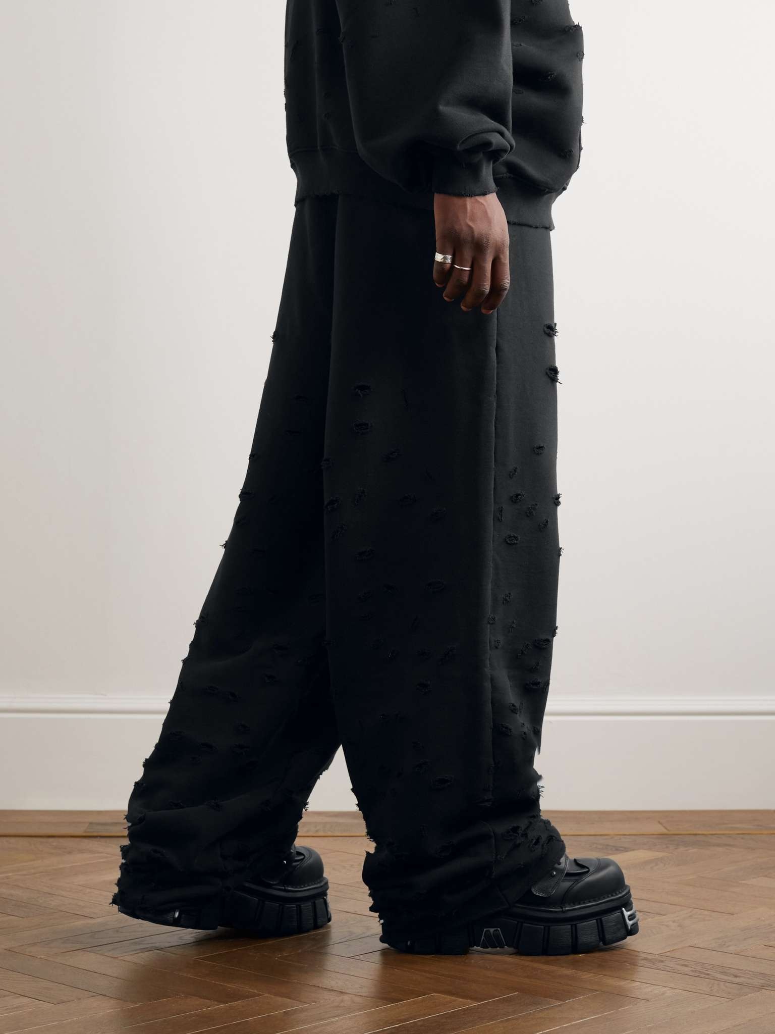 Straight-Leg Distressed Cotton-Blend Jersey Sweatpants - 4