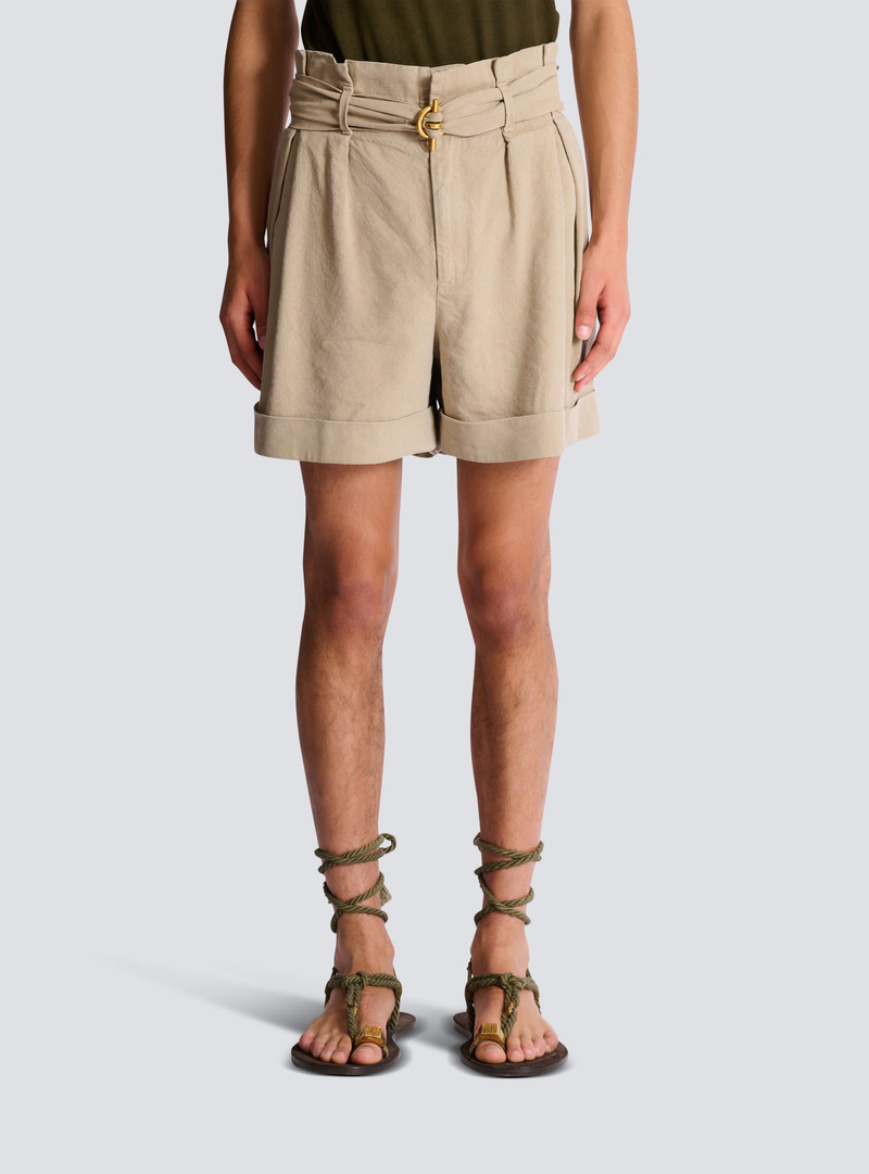 Cotton and linen Bermuda shorts with T-Bar belt 5