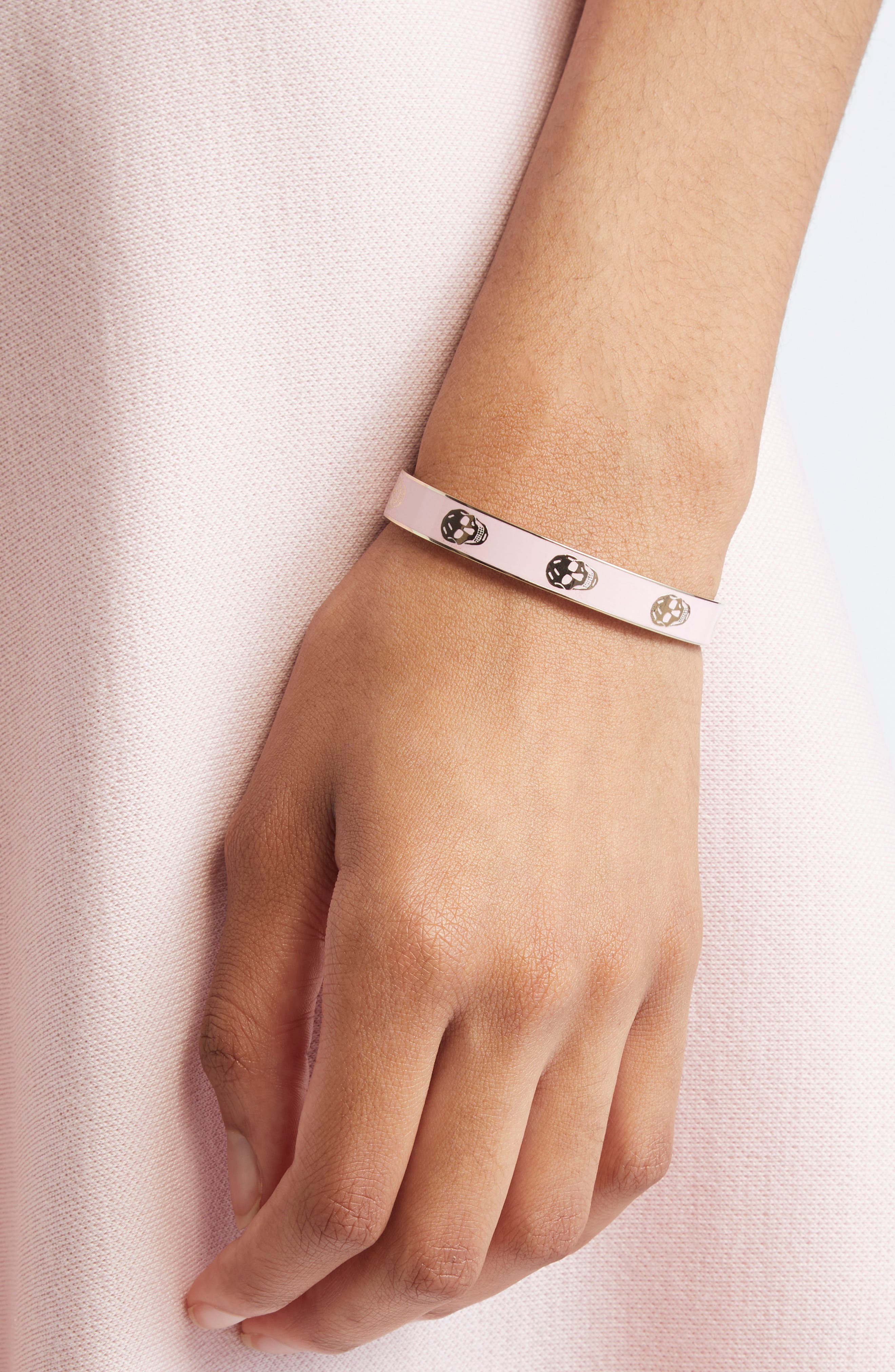 McQueen Thin Skull Enamel Cuff Bracelet in Rose/Gold at Nordstrom - 2
