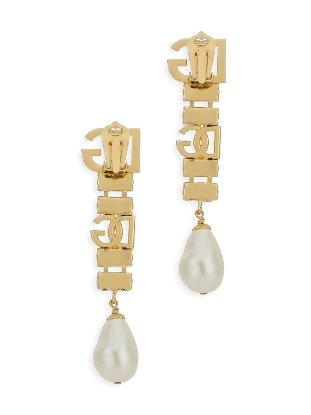 DG logo crystal and faux pearl-detail drop earrings - 3