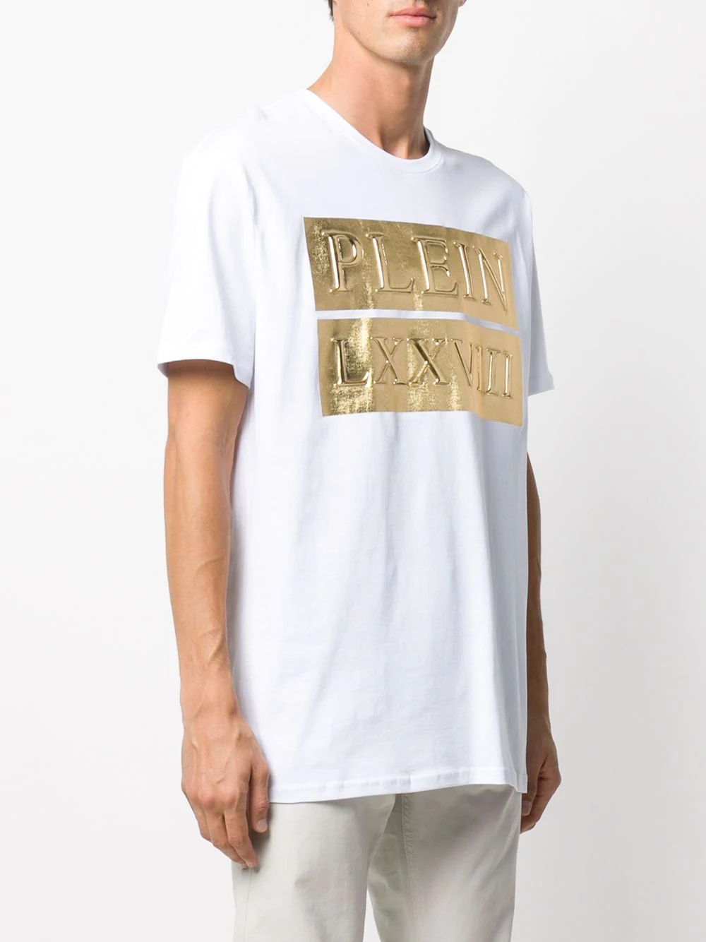 round neck gold logo T-shirt - 3