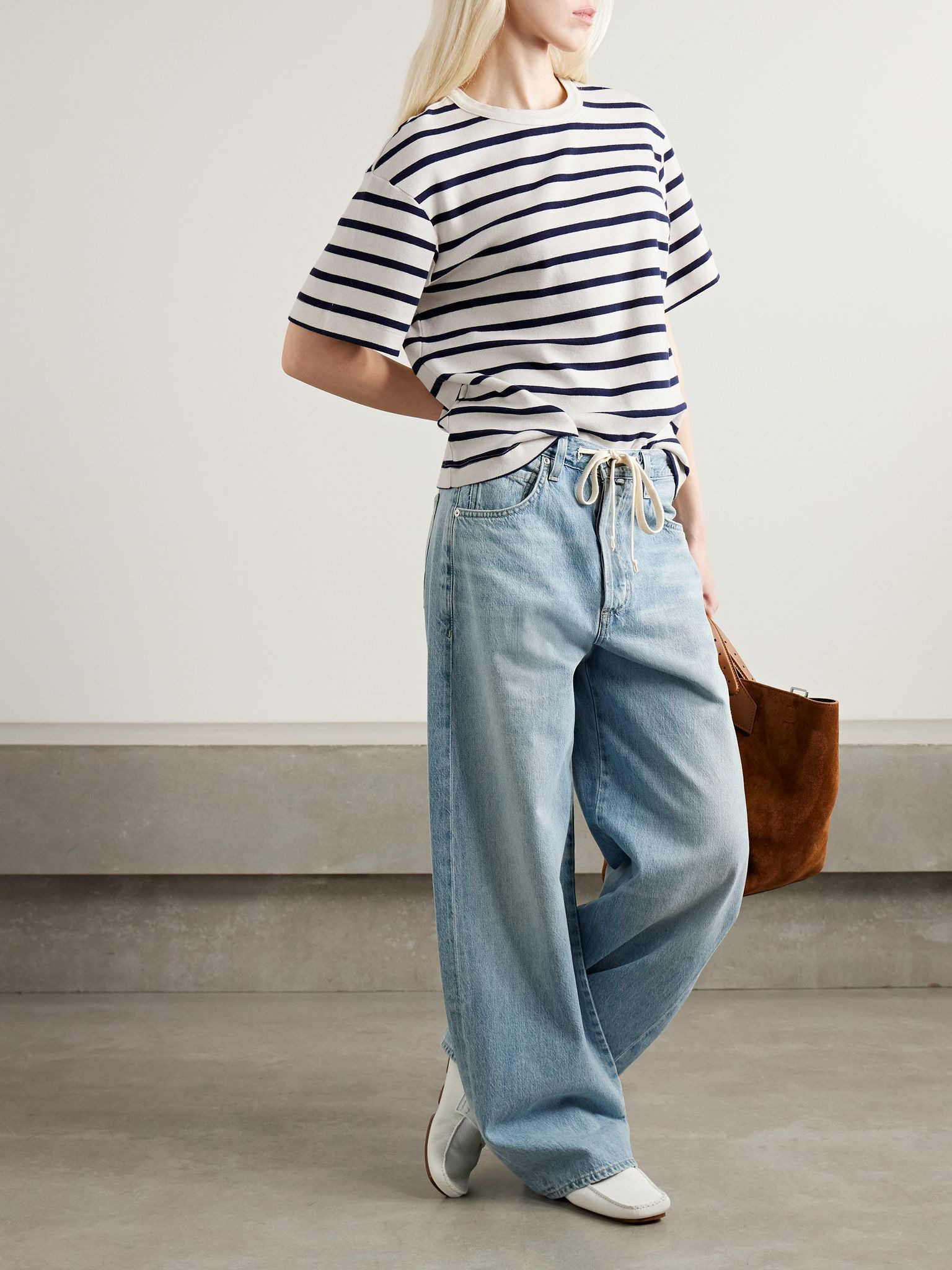 Goldie striped cotton-blend jersey T-Shirt Navy - 2