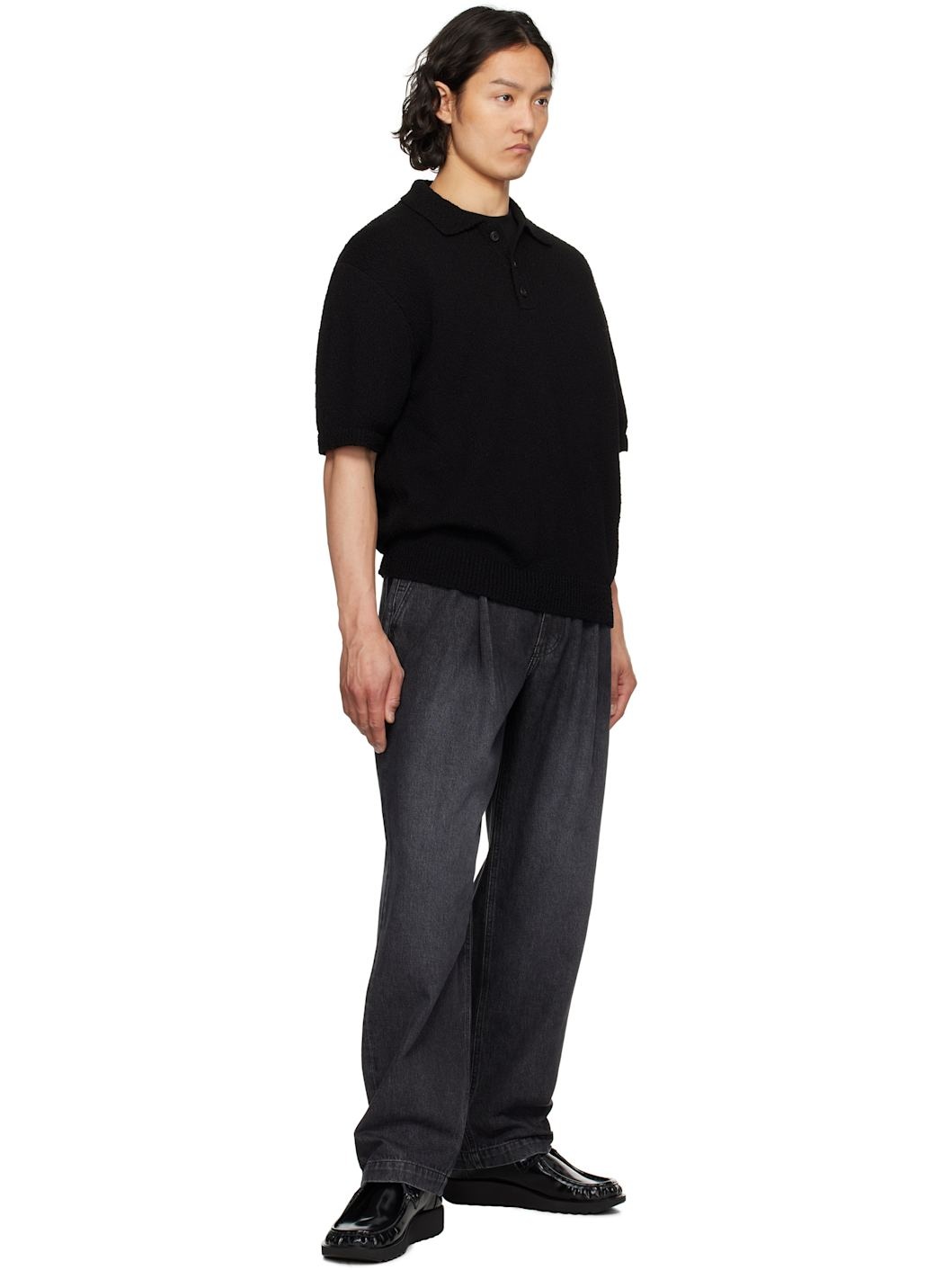 Black Knit Polo - 4